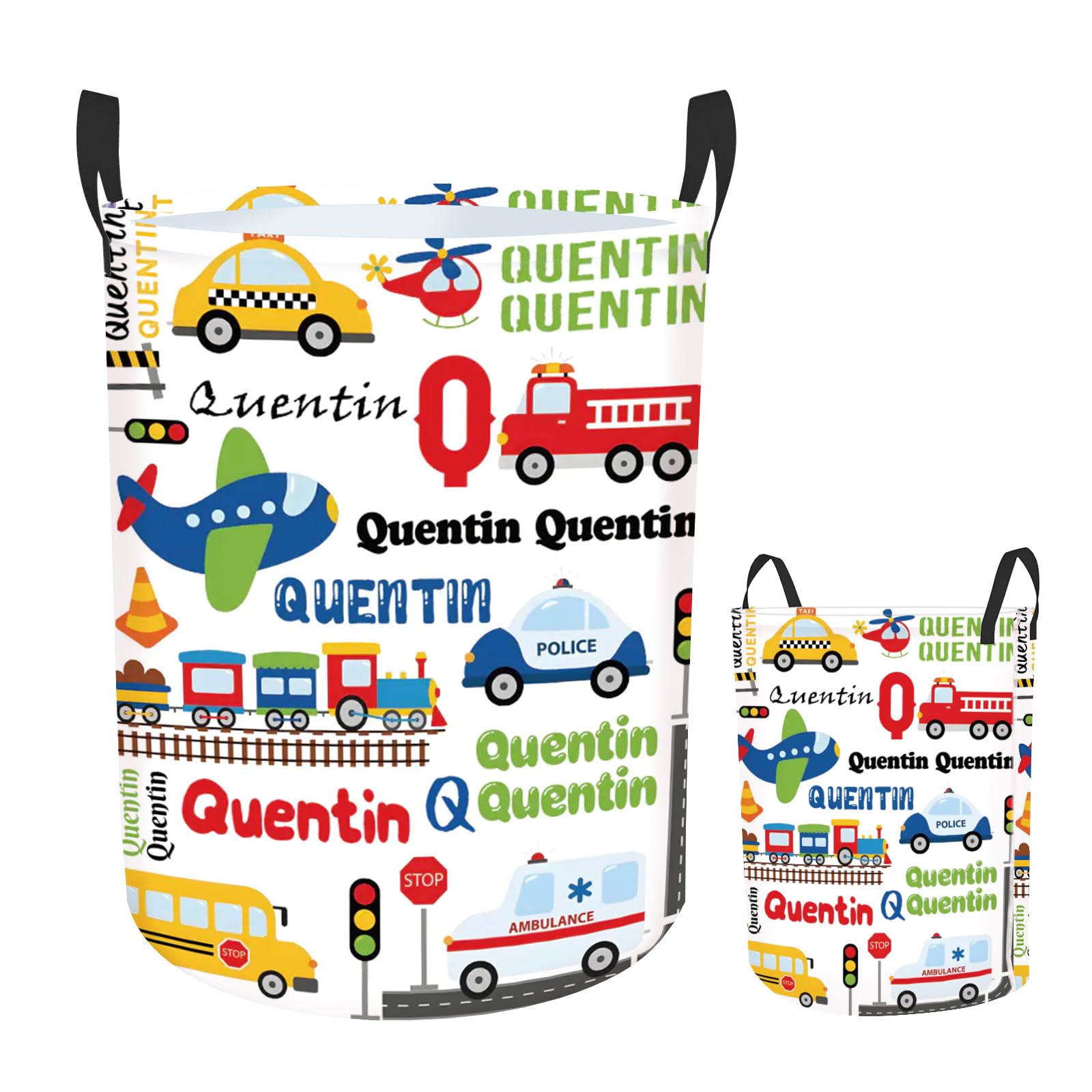 Rucekia Custom Baby Girl Hamper with Name, 2 Sizes Personalized Name Laundry Baskets for Girls Boys Adults, Customize Car Vehicle Baby Laundry Hamper