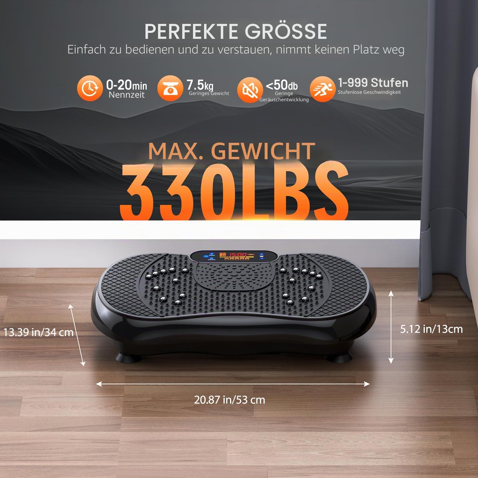 PBYRD Vibrationsplatte, 999 Intensitätsstufen + 5 Trainingsprogramme, Massagegerät & Fitnessgeräte für Ganzkörpertraining, 150 kg Kapazität Vibrationstrainer Zuhause für Abnahme, Muskelaufbau, Shaping