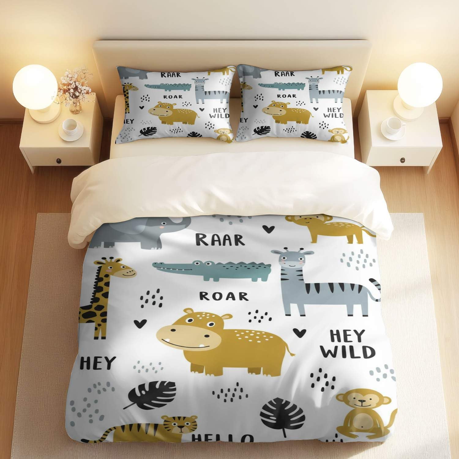 Housse de couette animaux de la savane pour transformer le lit d'un enfant facilement
