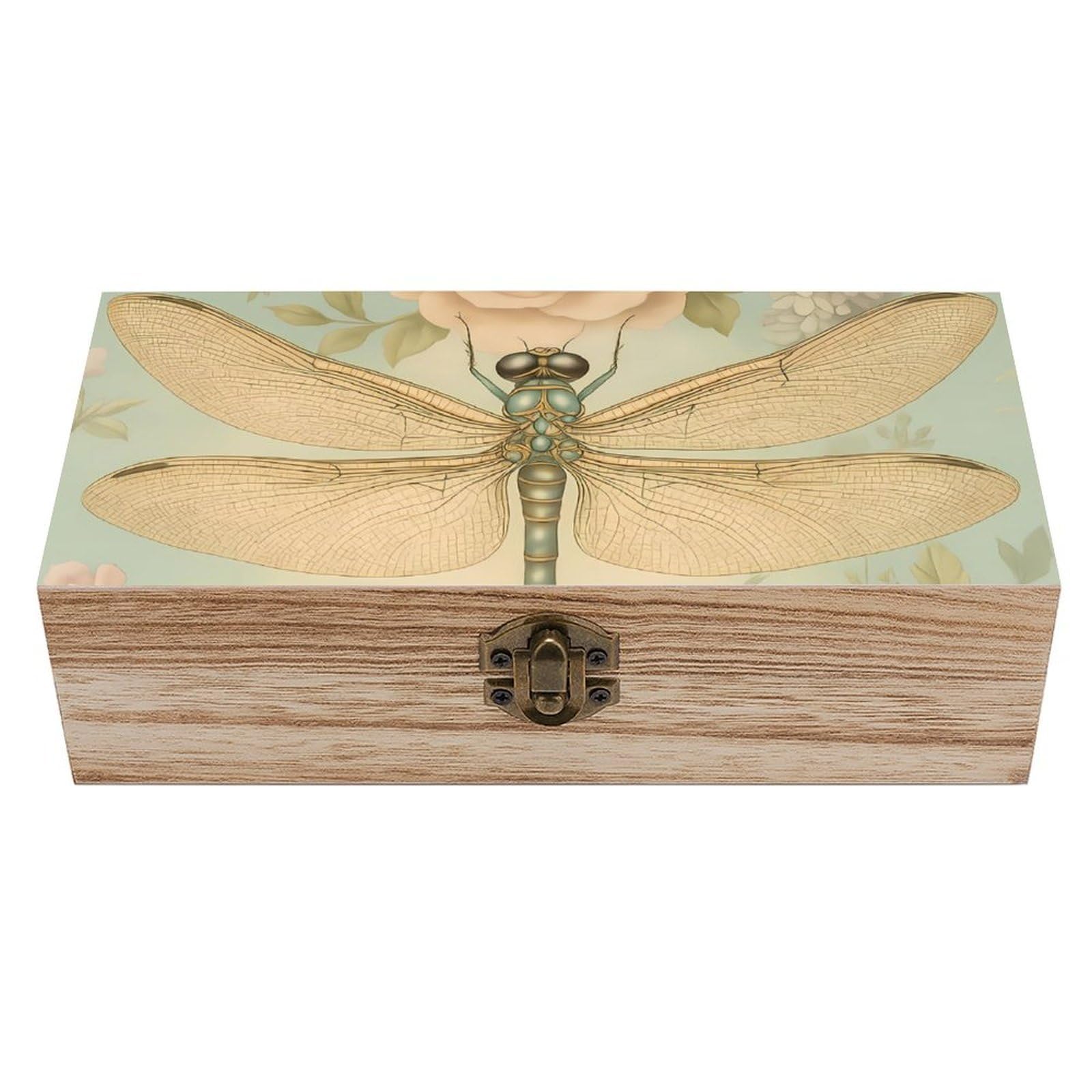 Oudrspo Retro Dragonfly And Rose Retro Wooden Storage Box Keepsake Jewelry Decorative Art Storages Box Gift Boxs