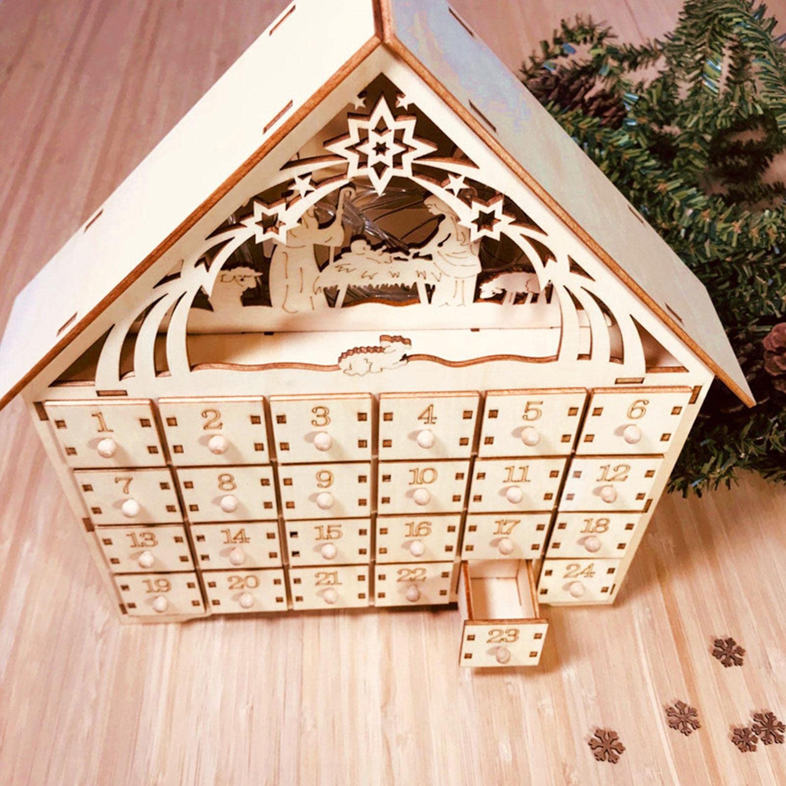 Amazon.co.jp: Ledアドベントカレンダー、クリスマス木製アドベント