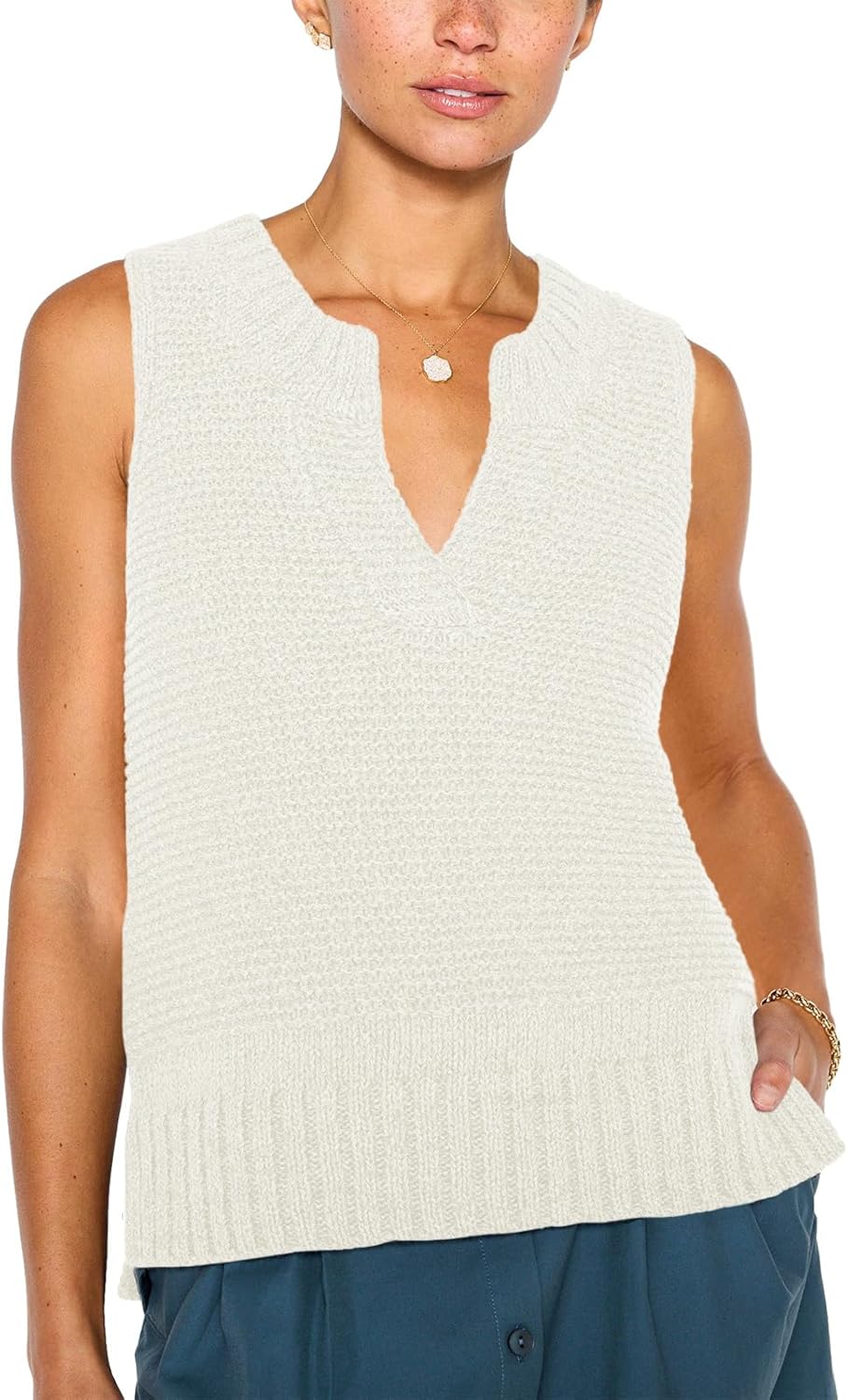 saodimallsu womens sleeveless sweater vest lightweight v neck spring sweater tank tops casual knit tunic cami shirts x-large white