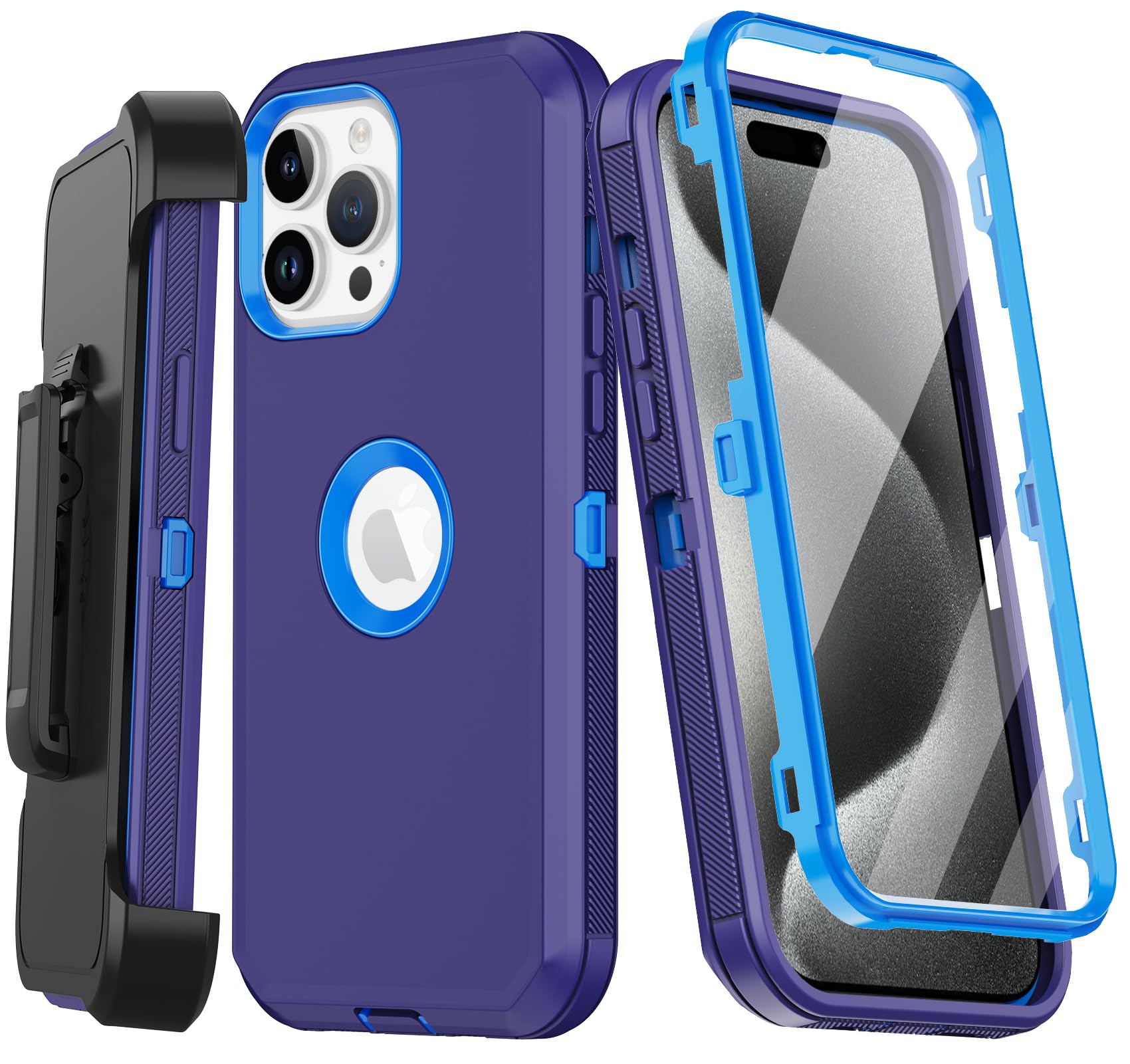 for iPhone 15 Pro Max Case 6.7”, [with Built-in Screen Protector] [Belt Clip Holster] Phone Case, Military Grade Protection Shockproof Dropproof Protective Cover for iPhone 15 Pro Max