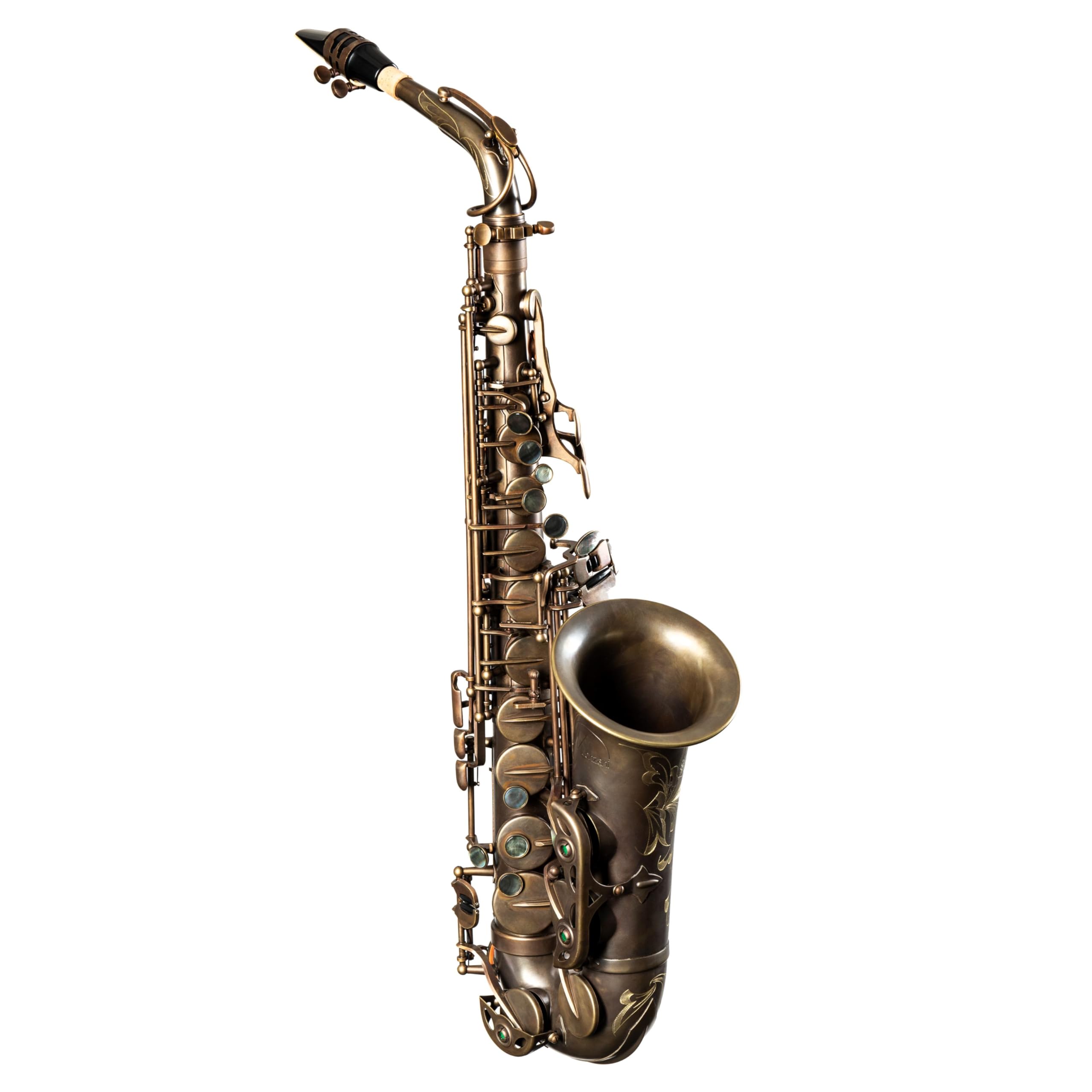 Monzani MZAS-580 Altsaxophon, Unlackiert, Messingkorpus, Handgraviert, Vintage Sound, Inklusive Mundstück und Wischer, Koffer und Tragegestell, Perfekte Intonation, Hochwertige Polster, Blaustahl