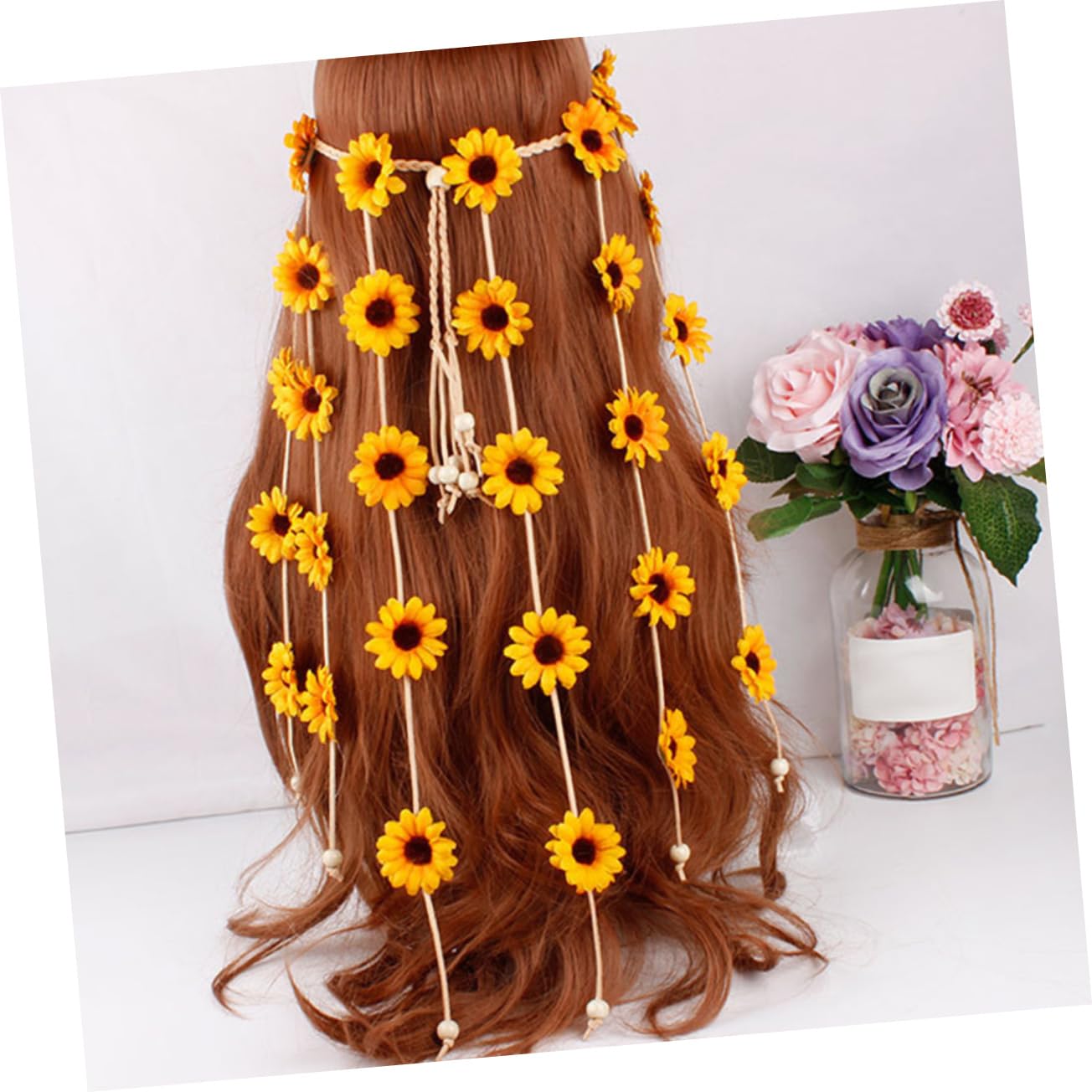Ipetboom Bandeau Tournesol Bandeau à Fleurs Coiffe Pompon Fleur Pour Plage Vacances