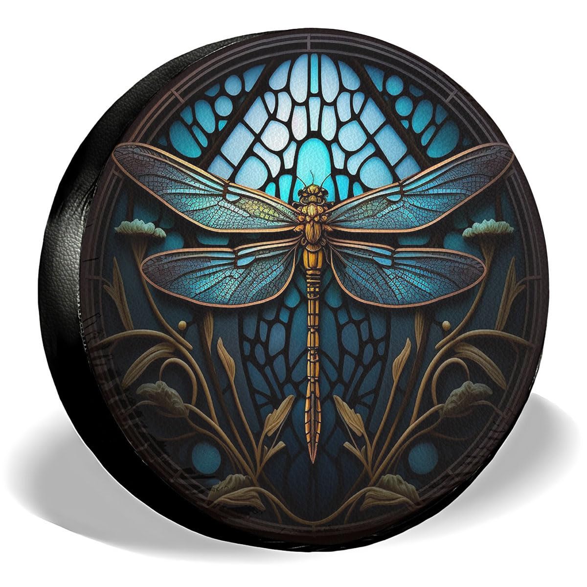 GENANY Blue Dragonfly PVC Spare Tire Cover, Waterproof RV Trailer Camper Wheel Cover, Size 17 Fits 31-33 Inch Tires