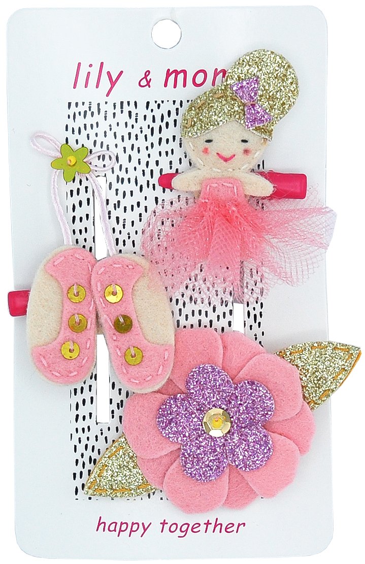 Beautiful Ballet Trio Hair Clips - Girls, Toddlers Accessories - Ballet Dancer, Shoes and Felt Flower Hair Clip Trio - Pink, Glitter Gold and Lilac - Non Slip Alligator Clip Suitable all Hair Types