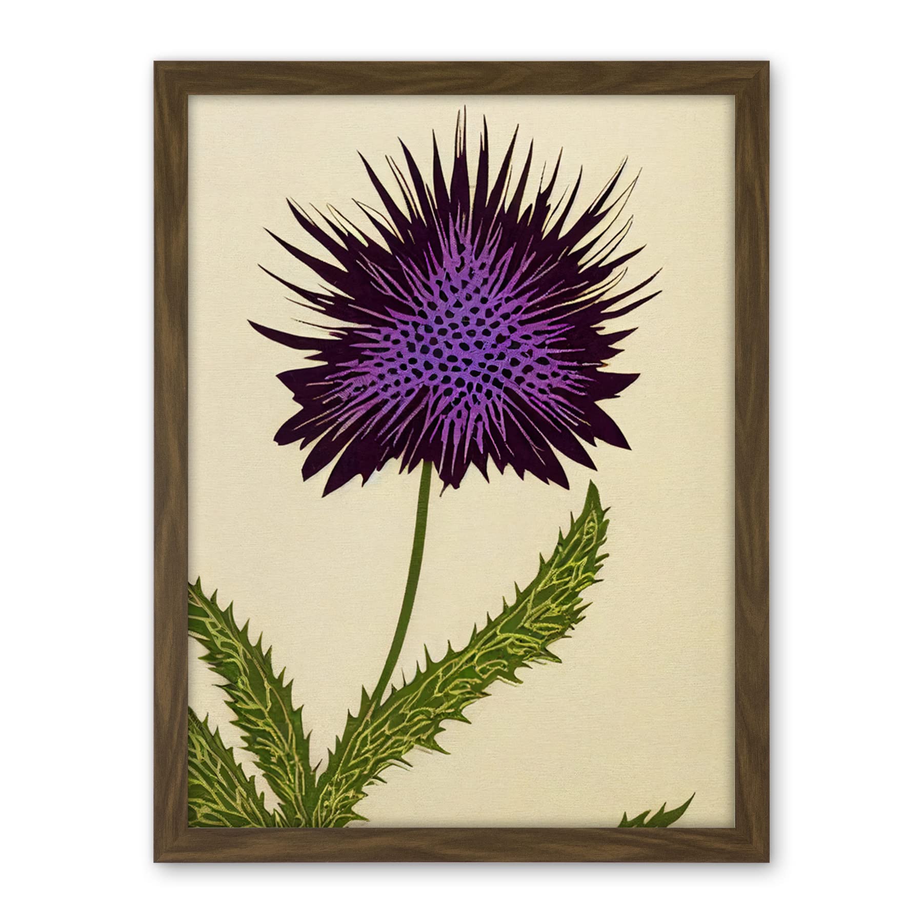 Wee Blue Coo Stylized Modern Purple Scottish Thistle Flower Illustration Artwork Framed Wall Art Print 18X24 Inch