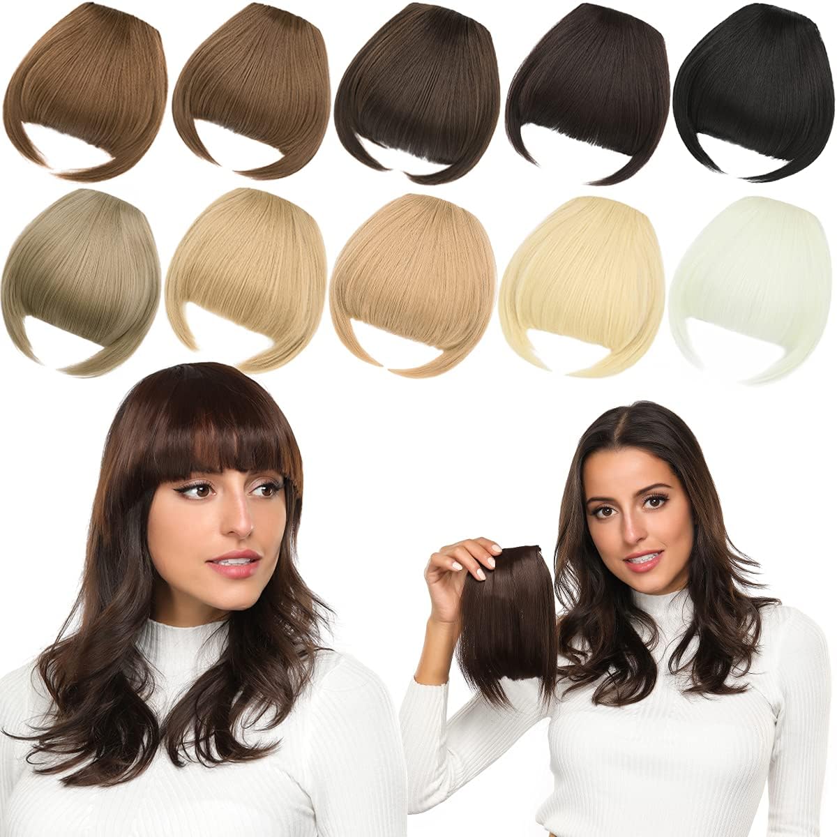 Rose bud Bangs Hair Clip in Bangs Hair Extensions Synthetic Flat Bang with Temples Front Face Fringe Bangs Hair Pieces for Women