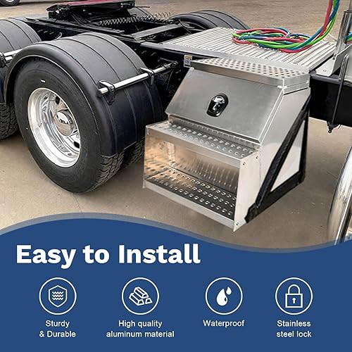 Miniatura 7 de SSN Caja de herramientas para semirremolque de aluminio resistente de 30 pulgadas con diseño ancho abierto y cerradura de pestillo con mango en T,