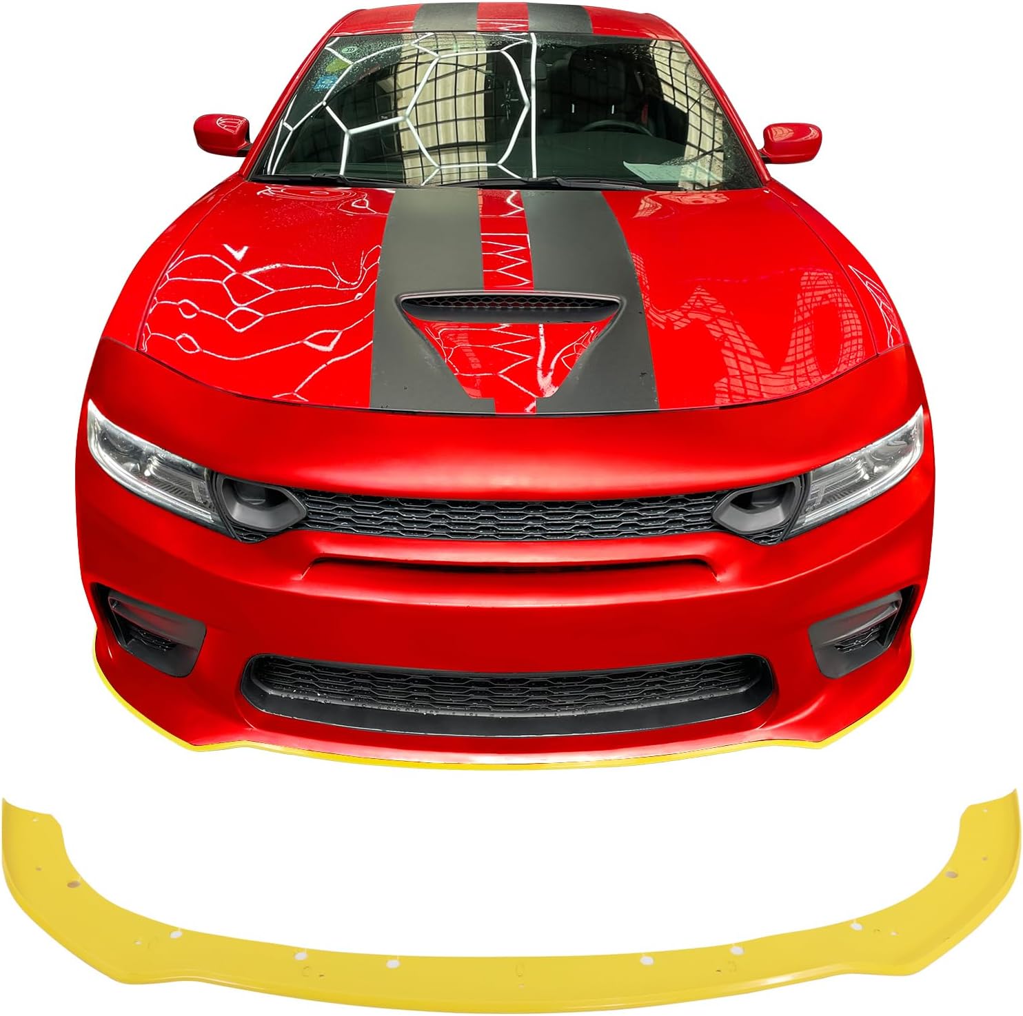 IKON MOTORSPORTS, Front Bumper Lip Protector Compatible with 2015-2023 Dodge Charger Standard Sedan, Matte Black IKON Style PP Air Dam Chin Spoiler Guard Cover, Only Fits IKON Bumper