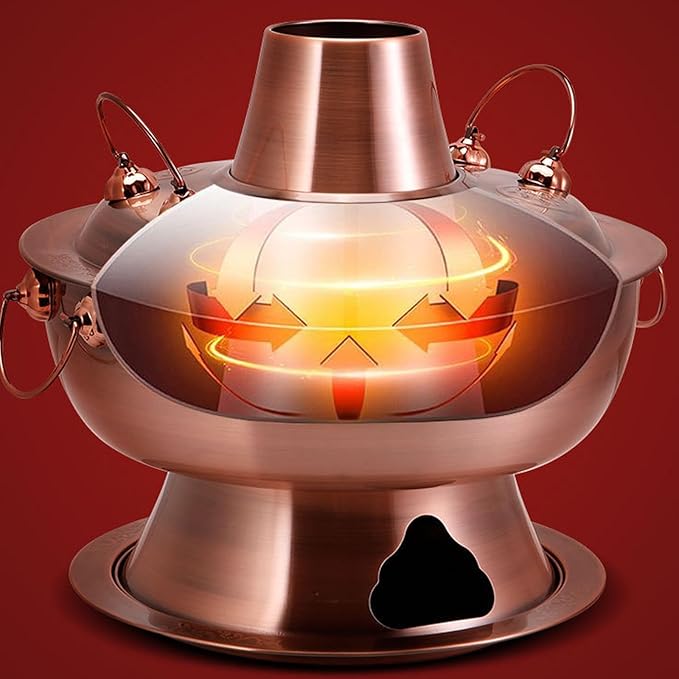 Olla China de Cobre, Hot Pot Mongol, Base Eléctrica y Carbón, 34 cm miniatura 7
