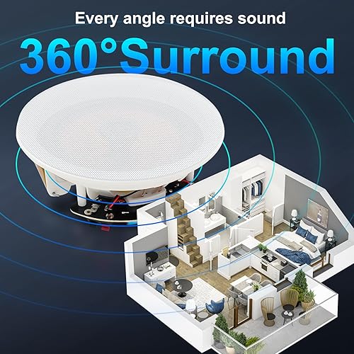 Miniatura 3 de STUDIOFINIX Altavoces de techo Bluetooth de 6.5 pulgadas, sistema de altavoces empotrados con cable de 600 W, ideal para cine en casa, sala de