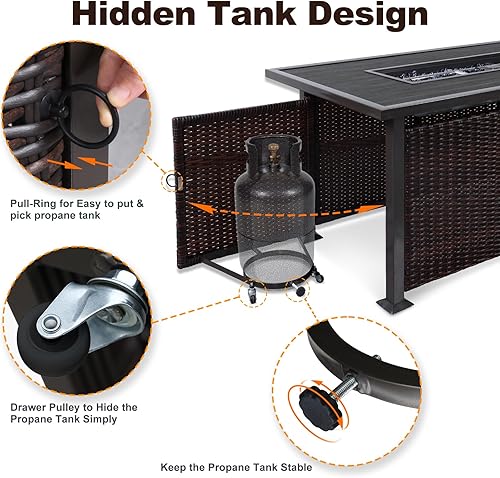 Miniatura 3 de NOBLEMOOD Mesa de fuego de propano para exteriores de 48 pulgadas con base de piedra de repisa sintética, mesa de fuego de gas de 50,000 BTU con