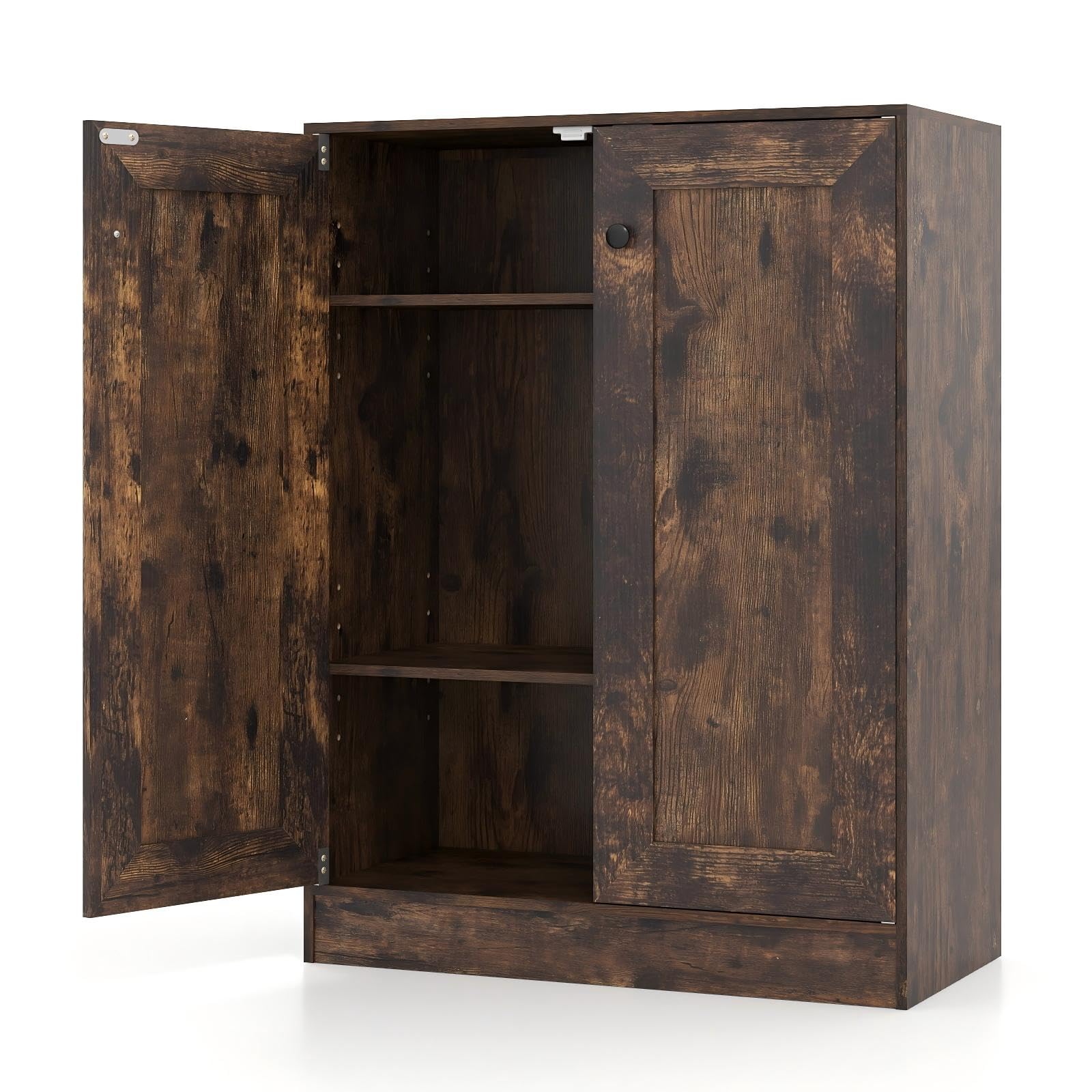 KOMFOTTEU Aparador Bajo con 2 Puertas, Mueble Buffet de 3 Niveles con 2 Estantes Ajustables, Armario de Almacenamiento con Kit Antivuelco, para Salón, Comedor, Entrada, 60 x 30 x 80 cm (Industrial)