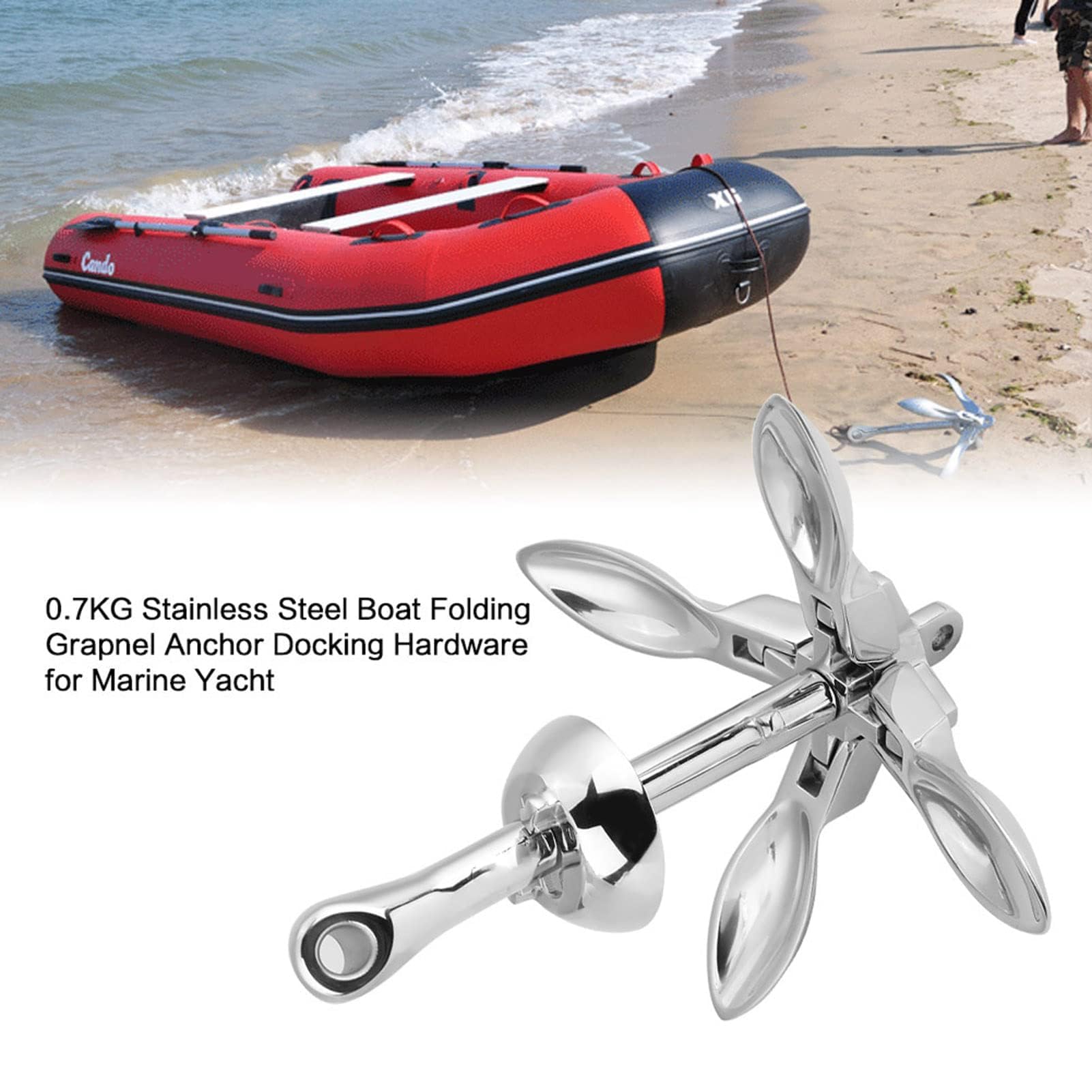 Ancora Pieghevole per Barca, Acciaio Inossidabile 316 0,7 Kg Hardware di Ancoraggio per Ancoraggio con Rampino Pieghevole per Yacht per Yacht Marini