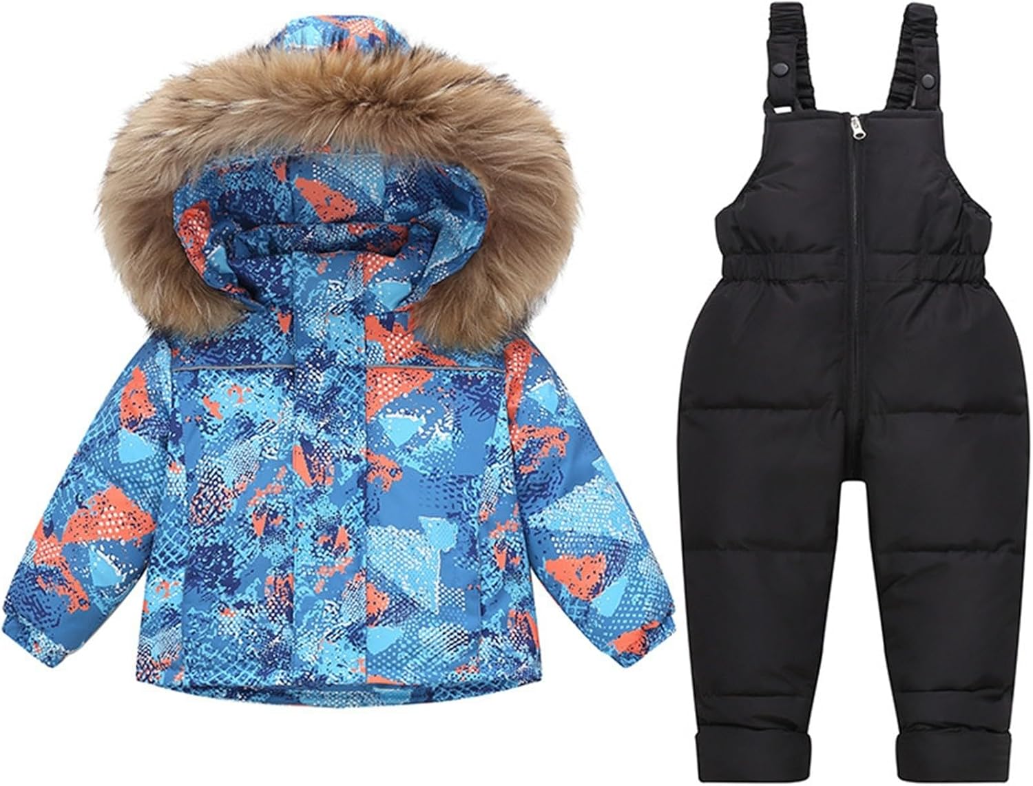 YRAETENM Kids 2 Piece Snowsuit Set Toddler Baby Boys Girls Winter Wear Hooded Puffer Jacket and Snow Bib Pants Ski Suits