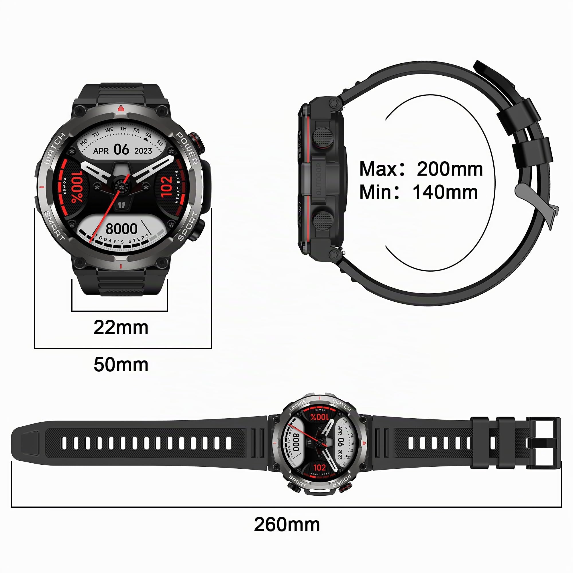 Blackview Montre de Fitness 1,39 Pouces pour Hommes et Femmes avec Saturation en oxygène du Sang et Surveillance du Sommeil, 100 Modes Sportifs, étanchéité IP68 (Disponible pour iOS et Android).