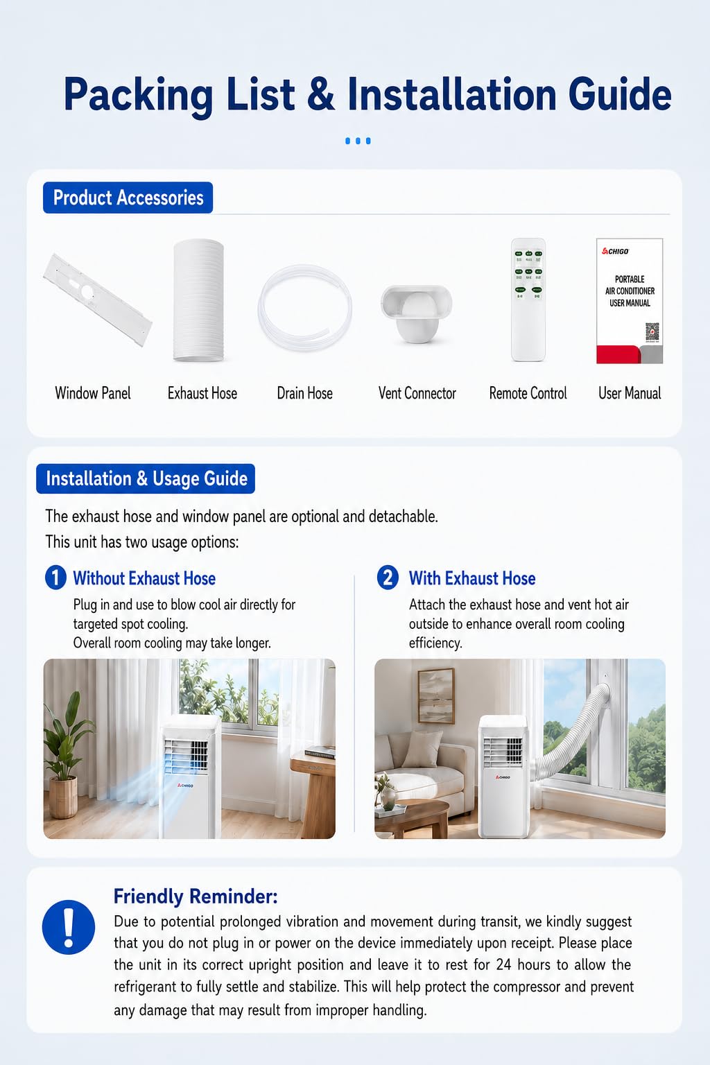Condizionatore d'Aria Portatile 5000/7000 BTU (7000BTU) | Ventilatore silenzioso e deumidificatore con display digitale, timer 24 ore, copertura fino a 20 m²