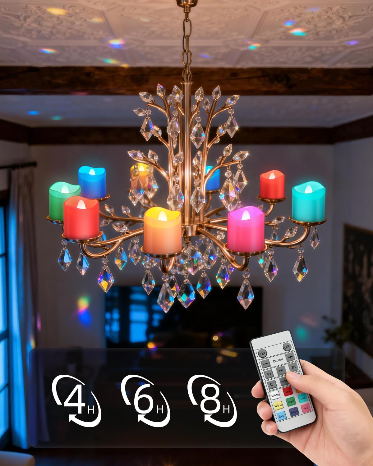 Ymenow Bunt LED Teelichter Wiederaufladbar mit Ladestation, 12 Stück Elektrische Aufladbar RGB Teelichter Kerzen Flackernde mit Timerfunktion & Fernbedienung für Zimmer Tisch Halloween Weihnachtsdeko