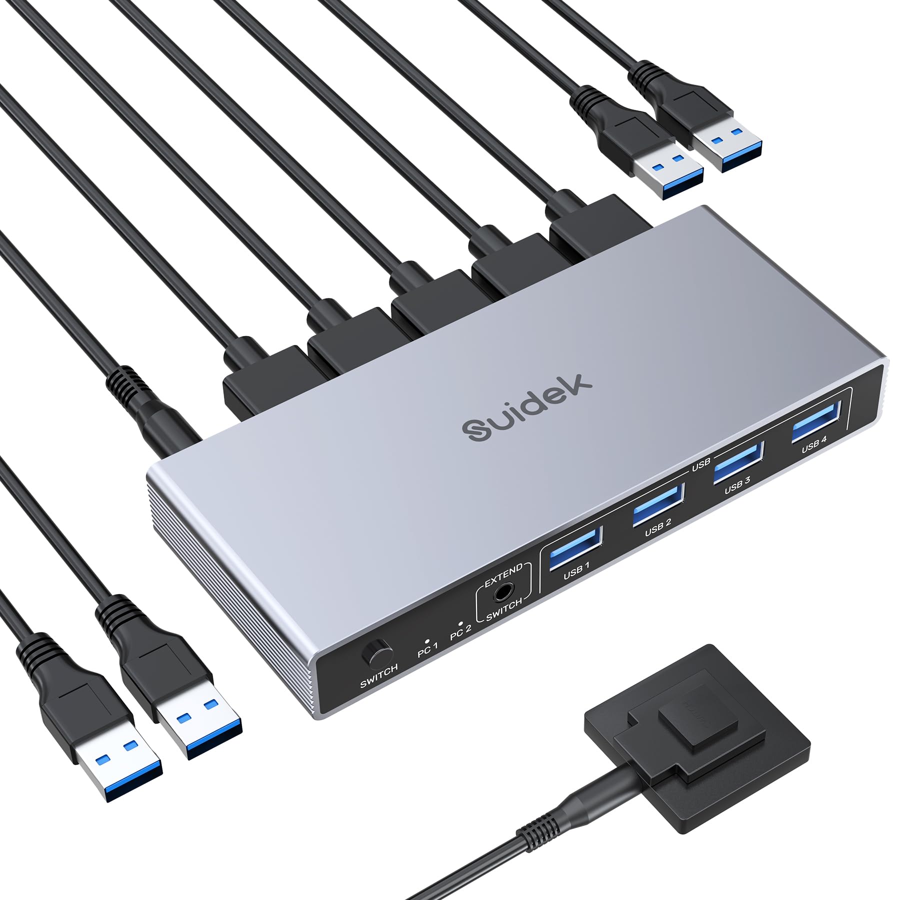 SUIDEK Displayport KVM Switch für 1 Monitor 2 Computer, 8K@60Hz DP KVM Switch 2 in 1 Out USB 3.0 KVM Switcher mit 4 USB Ports, inklusive Desktop Controller, 2 USB Kabel und Netzteil