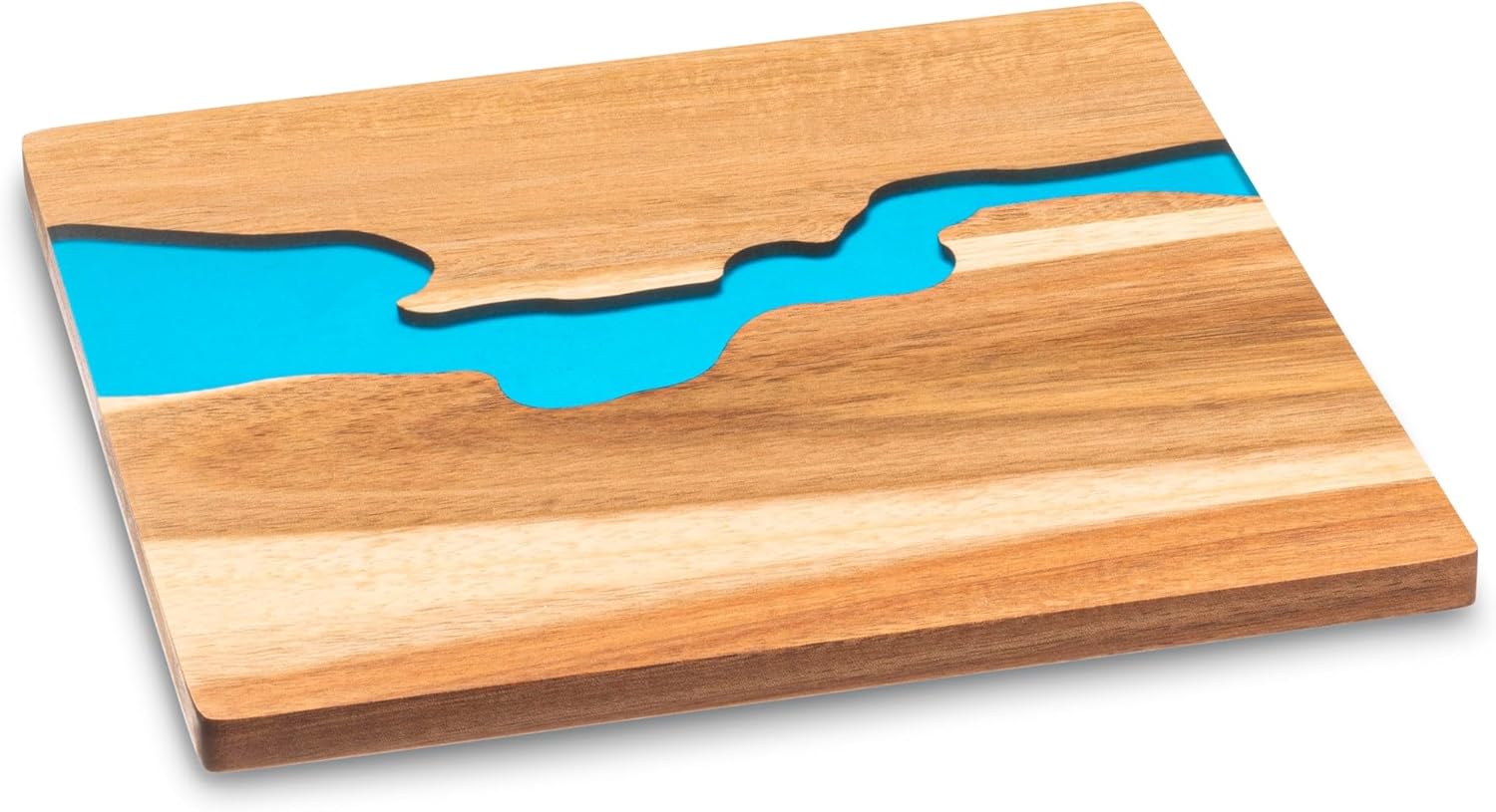 Hammont Acacia Resin Cutting Board - Ocean Cutting Board - Decorative Wood and Resin Charcuterie Boards for Cheese and Appetizers (Blue Square)