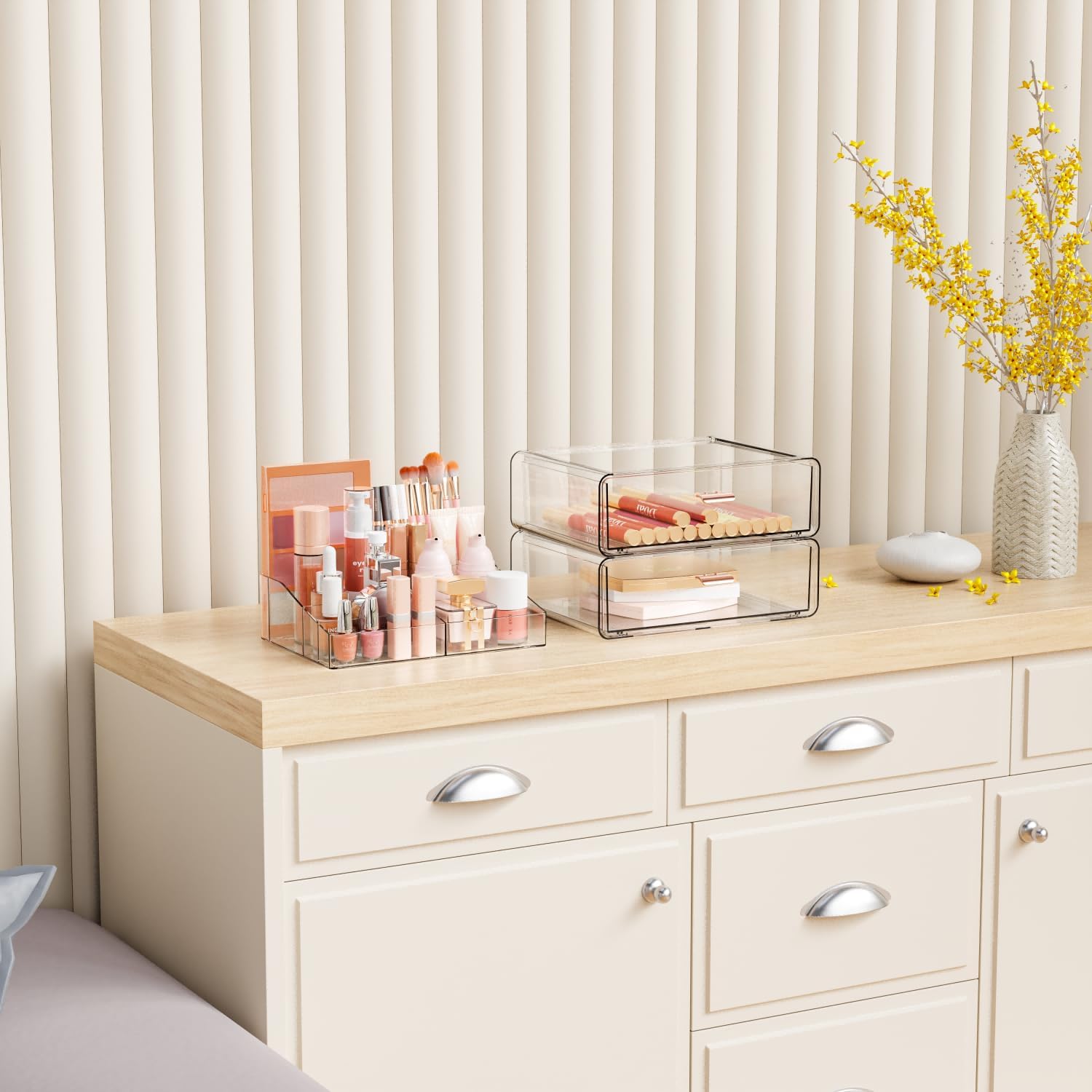 Yieach Clear Acrylic Makeup Organizers Countertop for Dresser,Desk,Bathroom Vanity,3 Tier Stackable Make up Holders and Makeup Cabinet,Tiered Cosmetic Storage and Make up Containers for Palette,Brush - Image 7