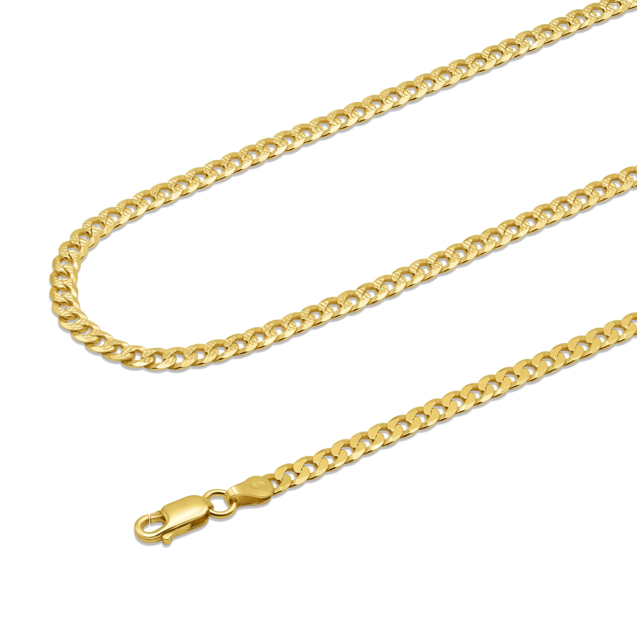 AKA Gioielli® - Cadena Cubana 5mm Plata De Ley 925 Chapada en Oro 18k Diamantada en un lado - Collar Hombre y Mujer Longitudes: 45 50 55 60 cm
