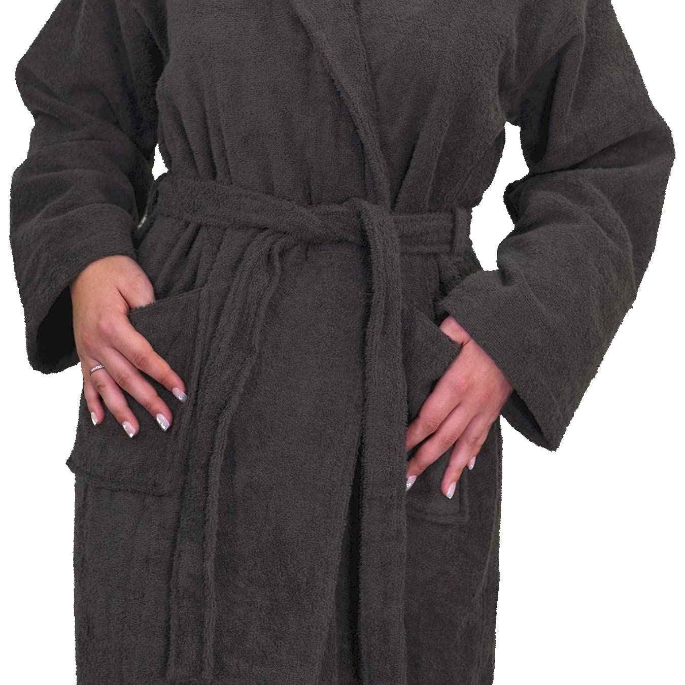 Allure Terry Towelling Bathrobe - 100% Cotton Unisex Shawl Robe for Men, Women (L/XL, Charcoal)