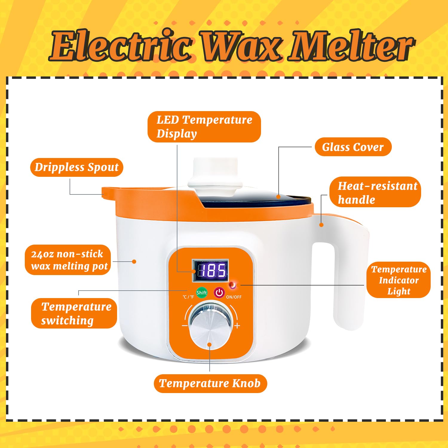 WcoDusak Digital Wax Melting Pot Electric Wax Melter for Candle Making with Pouring Spout, Candle Making Pouring Pot with LED Display, Constant Temperature to Keep Warm