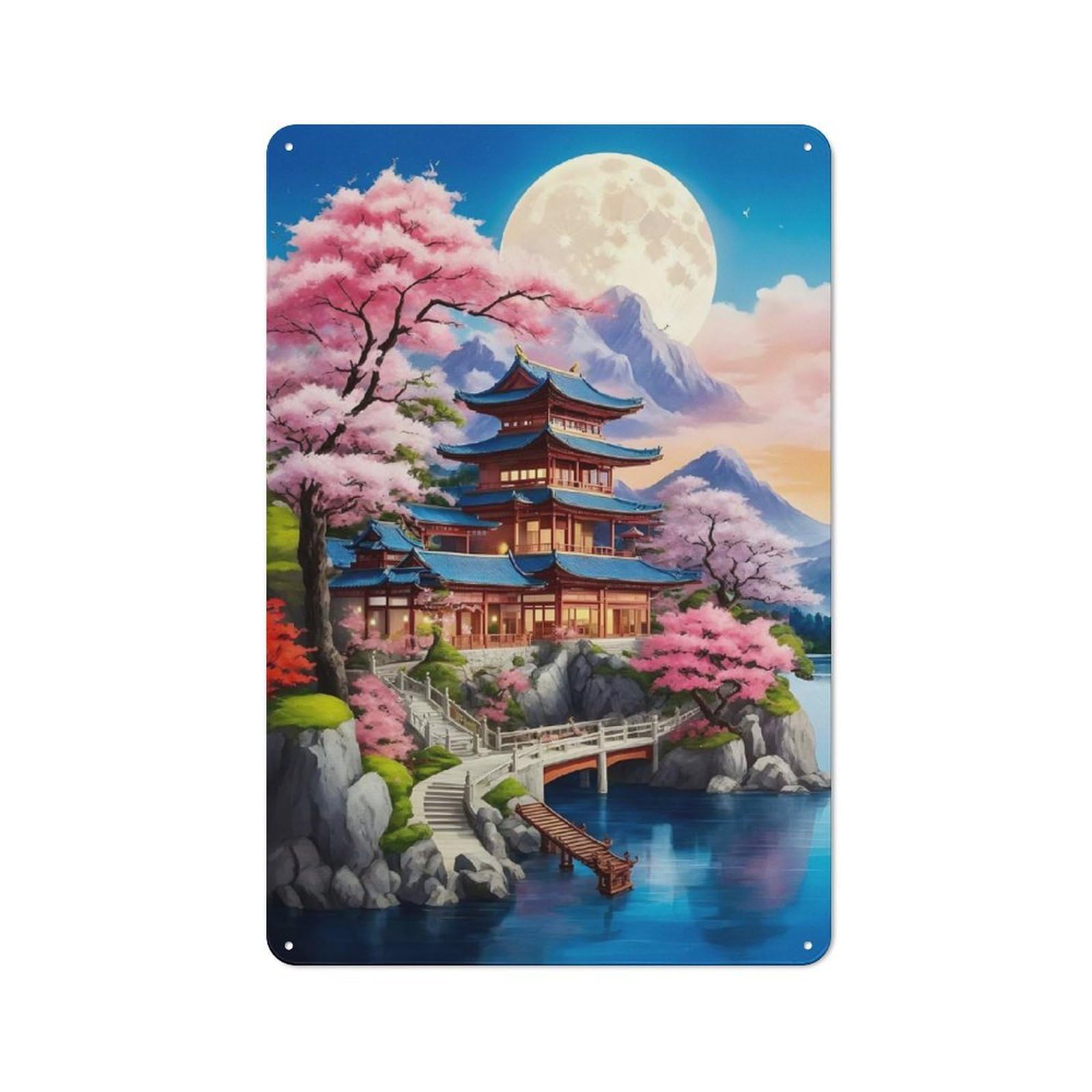 Beautiful Village In Japan Office Metal Sign 30x20cm, Understated Office Wall Decor for Workspace, Cafe, Shop Or Desk Area