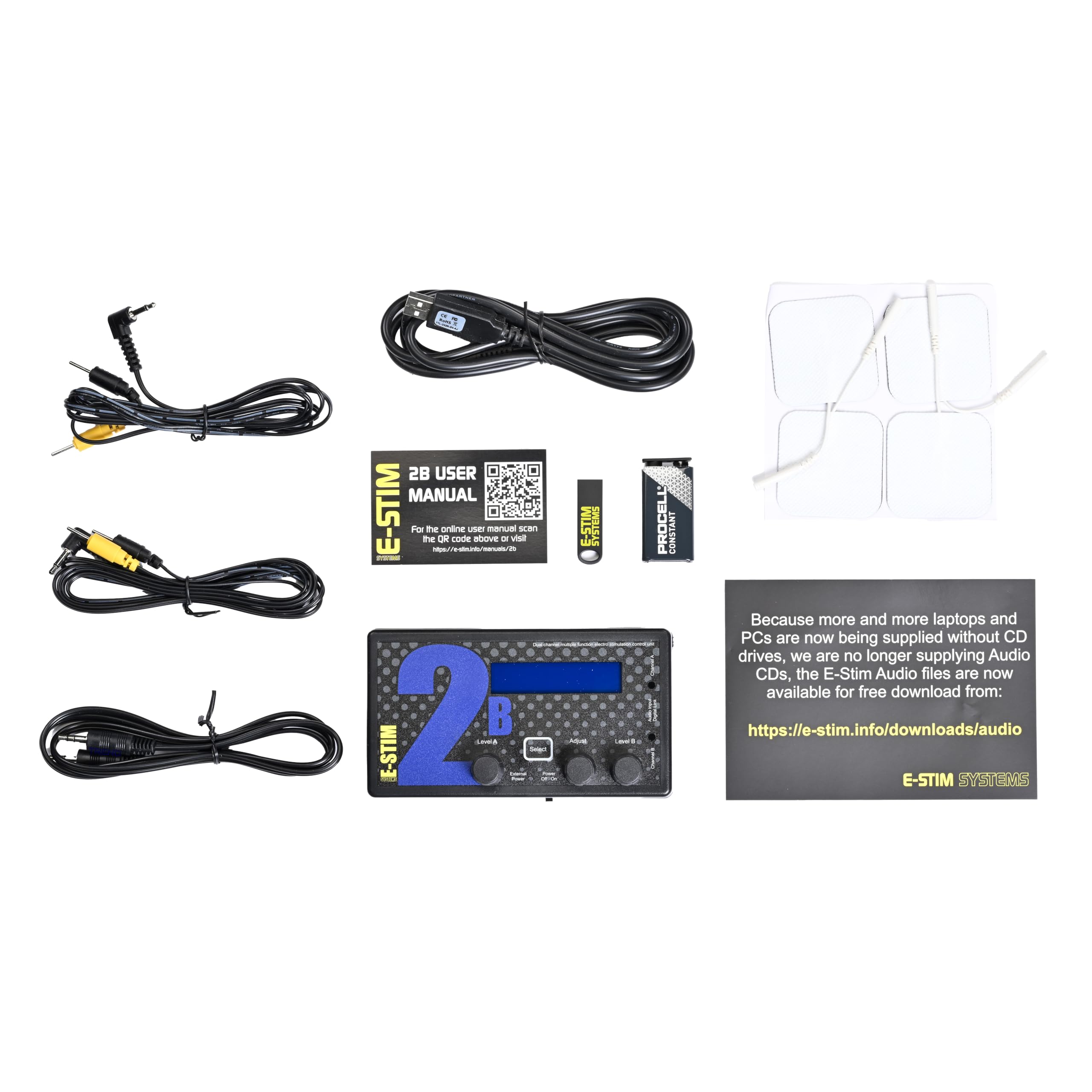 E-Stim Appareil d'électrostimulation 2B - Appareil d'électrostimulation haut de gamme avec interface à lien numérique et logiciel E-Stim Connect, Commander 3 et fonctions audio innovantes