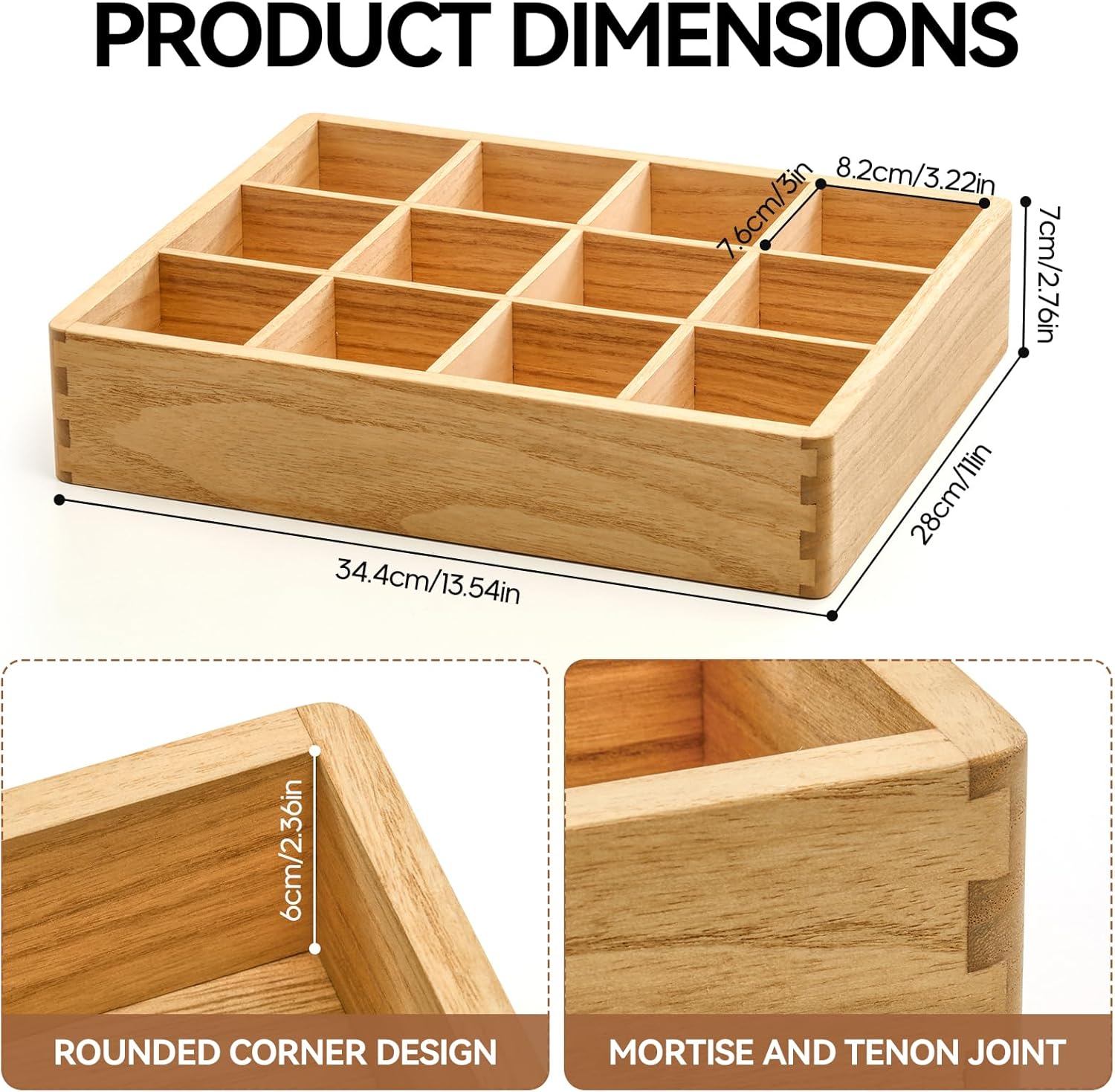 KIRIGEN Wood Tea Organizer 12 Compartments Tea Bag Holder Wooden Coffee Storage Box for Home and Office CYH12-NA