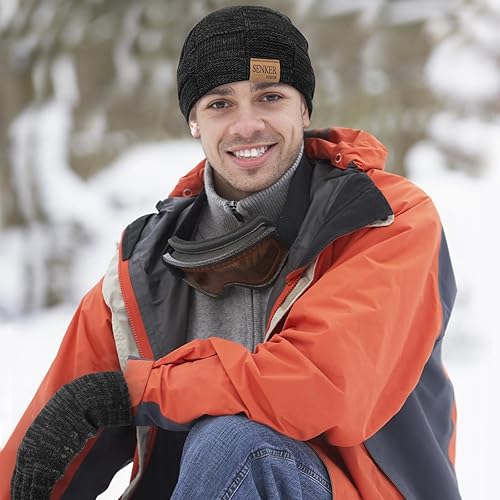 Miniatura 5 de Winter Beanie Hat and Touchscreen Gloves Set for Men Women Warm Slouchy Beanie Thick Knit Gloves Fleece Lined Skull Cap