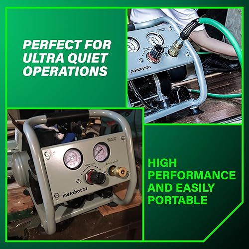Miniatura 8 de Metabo HPT Compresor de aire silencioso, compresor de aire portátil sin aceite de 1 galón, funcionamiento ultrasilencioso a 59 dB, acoplador rápido