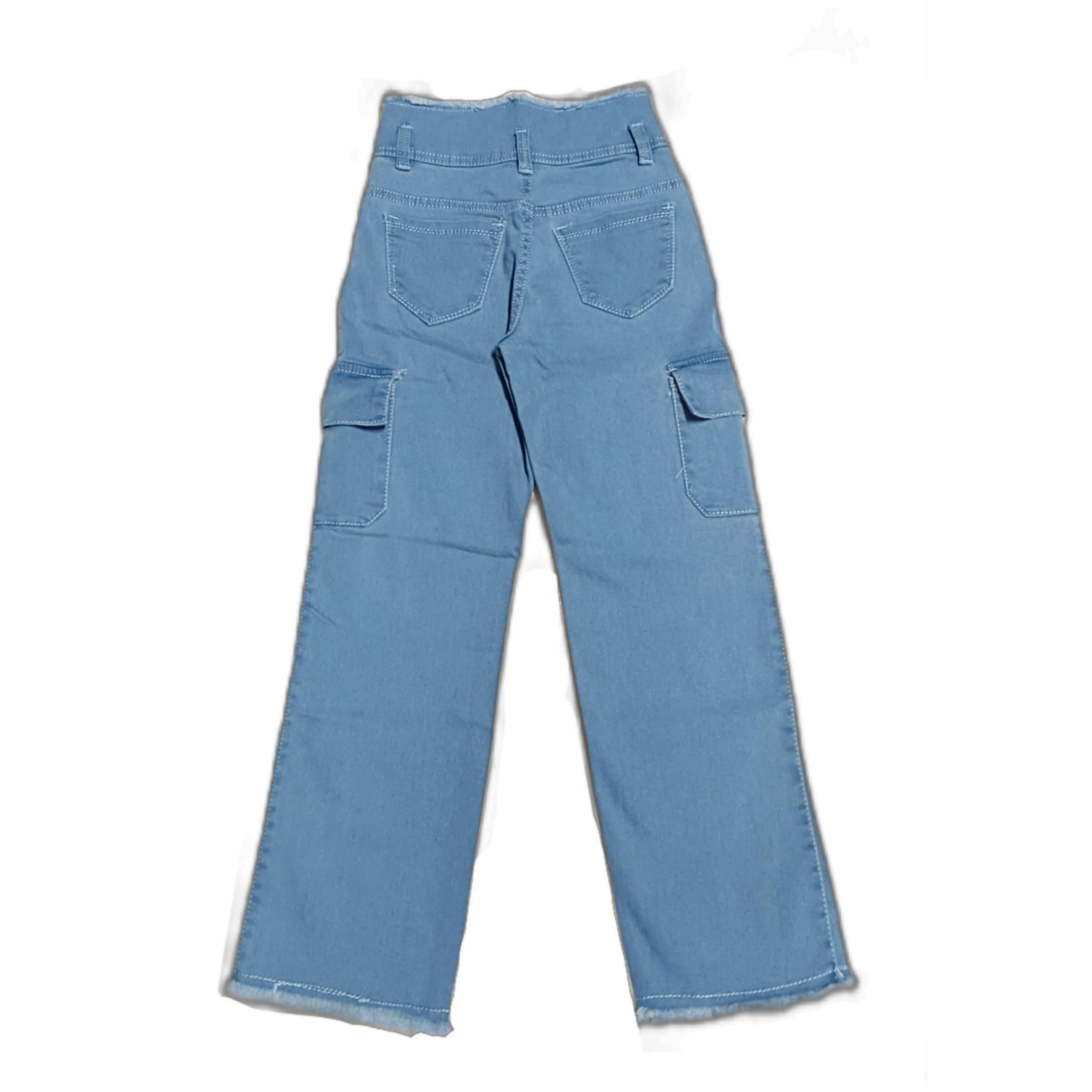 Sky Heights Girls Solid Cargo Denim Jeans (Navy) - Image 2 thumbnail