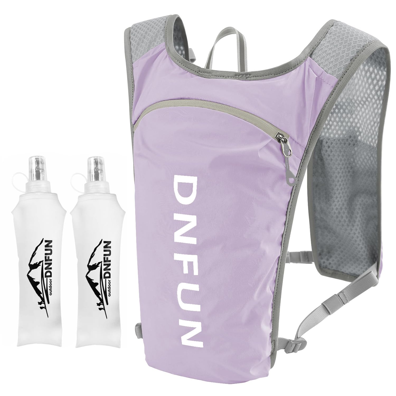 DNFUN Running Vest Women Running Hydration Vest with Soft Water Bottles 500ml*2 Lightweight 5L Hydration Backpack for Trail Running, Marathon,Cycling Phone Holder
