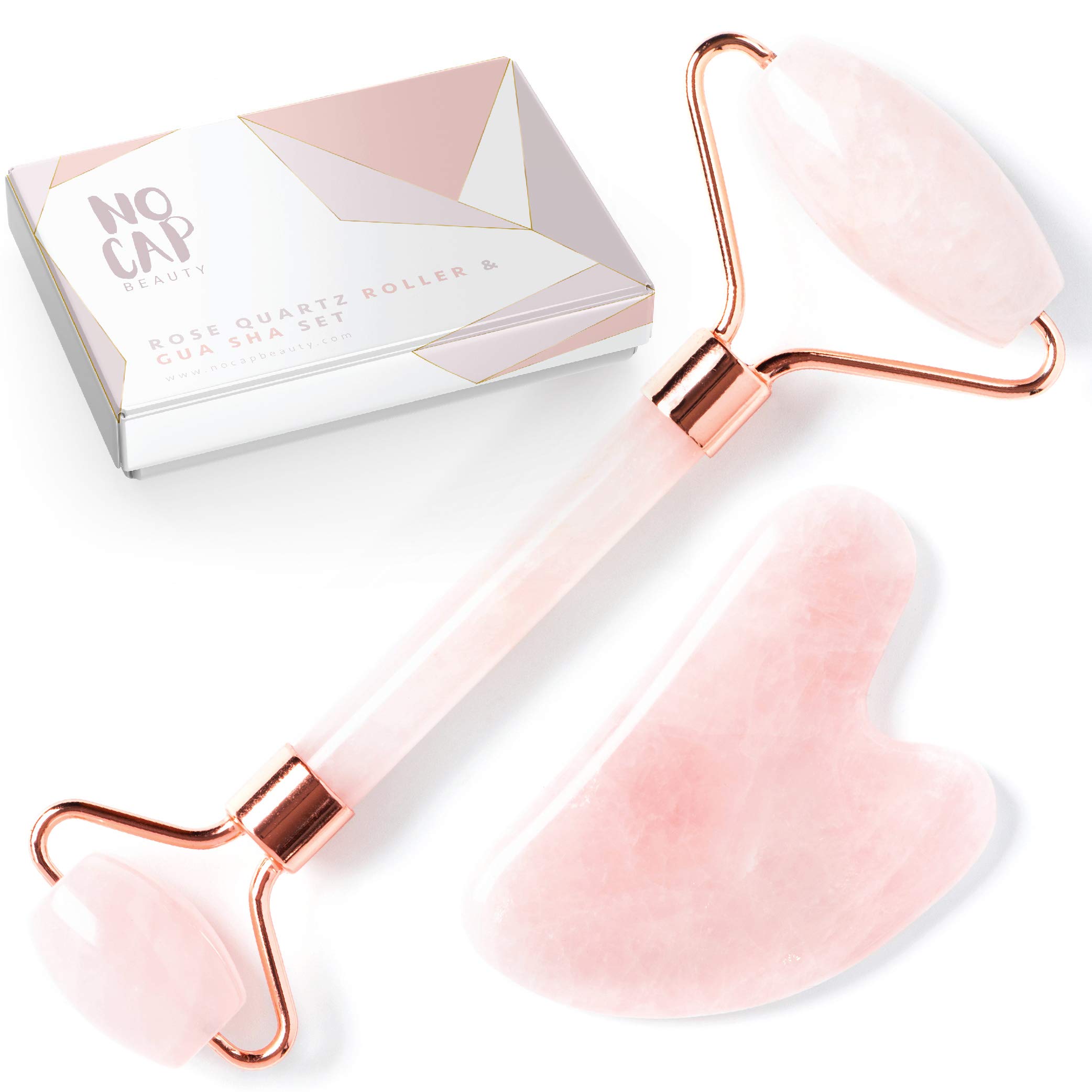 Jade Roller Rose Quartz Cosmetic Product – Eliminate Fine Lines & Wrinkles – Noiseless Use – Premium Quality Crystals – Double-Sided – Gentle On Your Skin –Gua Sha Inclusive – Reduce Muscle Tension