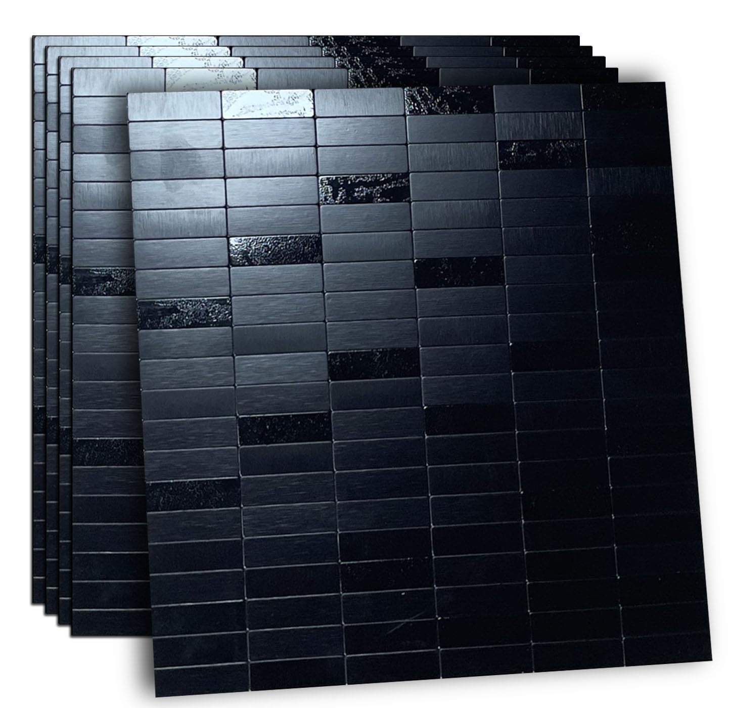 XUANINY Peel and Stick Tile Backsplash Aluminum Mosaic Sticker, Black Brushed 5