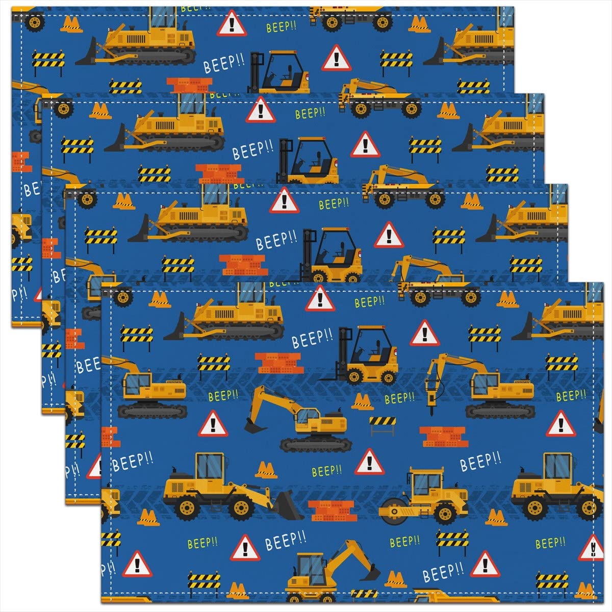 Excavator Placemats Set of 4, Construction Vehicles Place Mats 45x30cm for Dining Table s, Construction Site Cars Table Mats for Kitchen Dinner Indoor