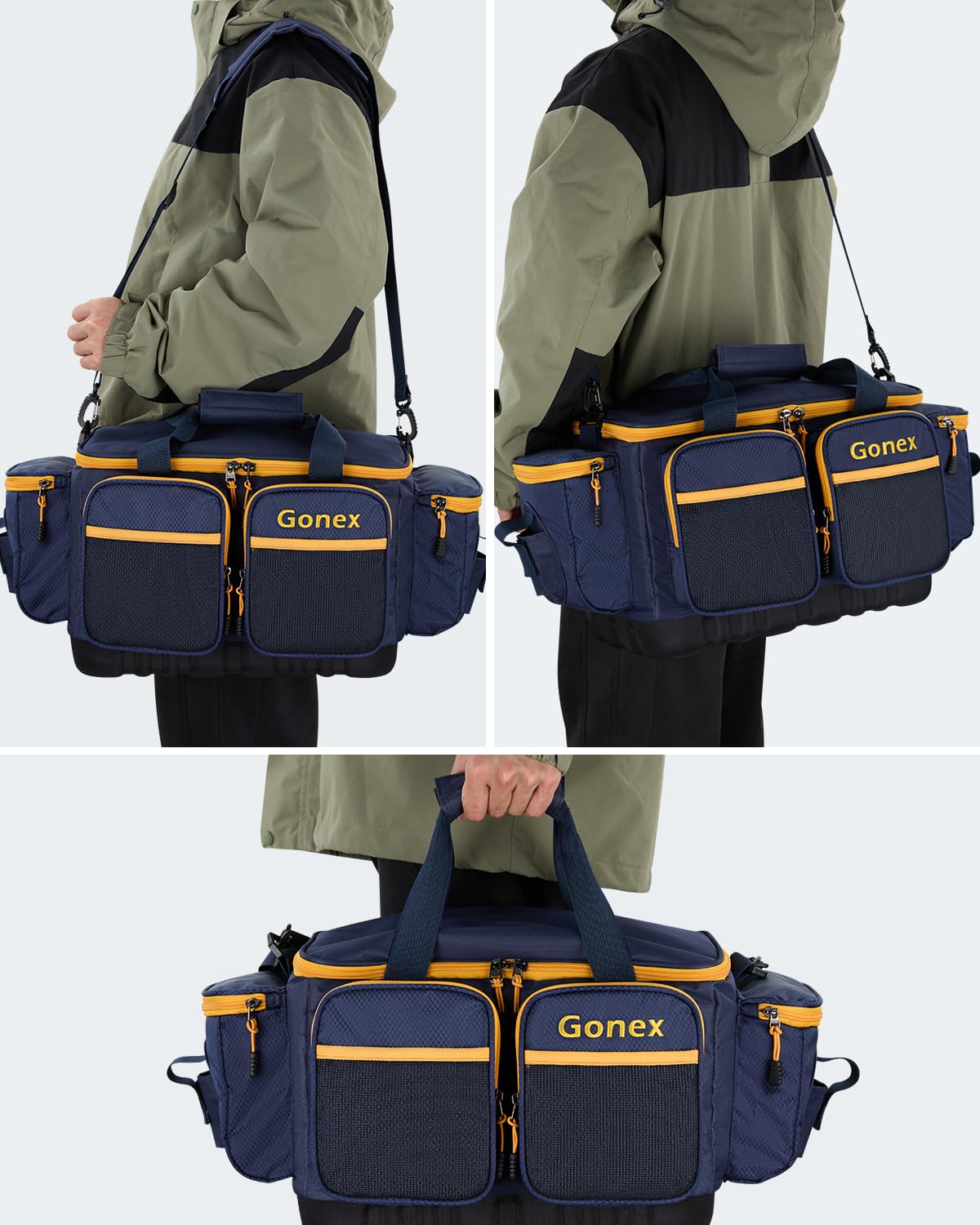 Gonex Borsa per Attrezzatura da Pesca Poliestere Resistente All'acqua con Tracolla Imbottita e Base Antiscivolo Adatta per Scatola per Attrezzatura 3700, Blu