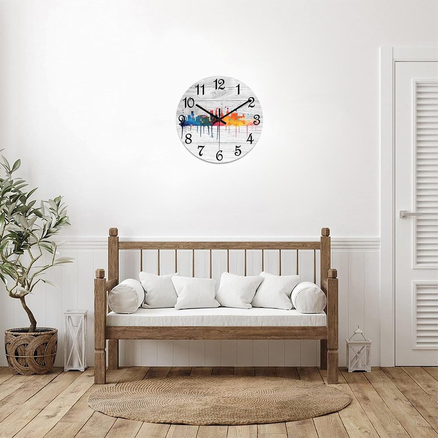 Sochi Skyline Wooden Wall Clock Russia Sochi Cityscape Quiet Digital Round Wall Clock Wood Clock Stylish Wall Decor Home Decor Clock for Dining Room Farmhouse