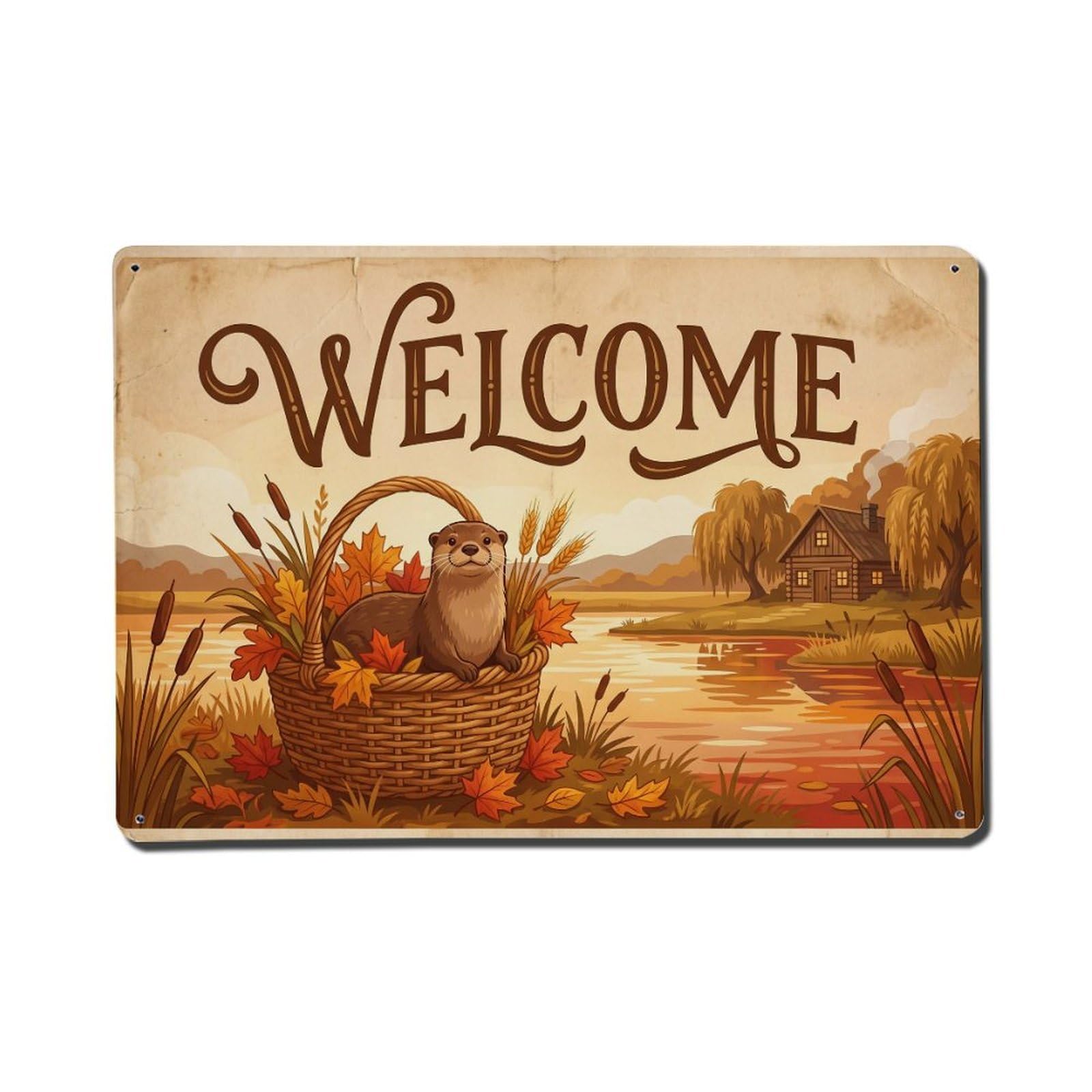 Vintage Welcome Otter Joyful Vibes Metal Tin Sign