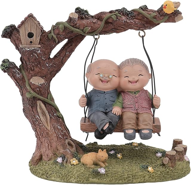 Housoutil Elderly Couple Figurines Statue Ornaments, Love Lasts Resin Couple Figurine Grandparents Couples Elderly Life Decorative Statue Ornaments for Wedding Anniversary Home Birthday