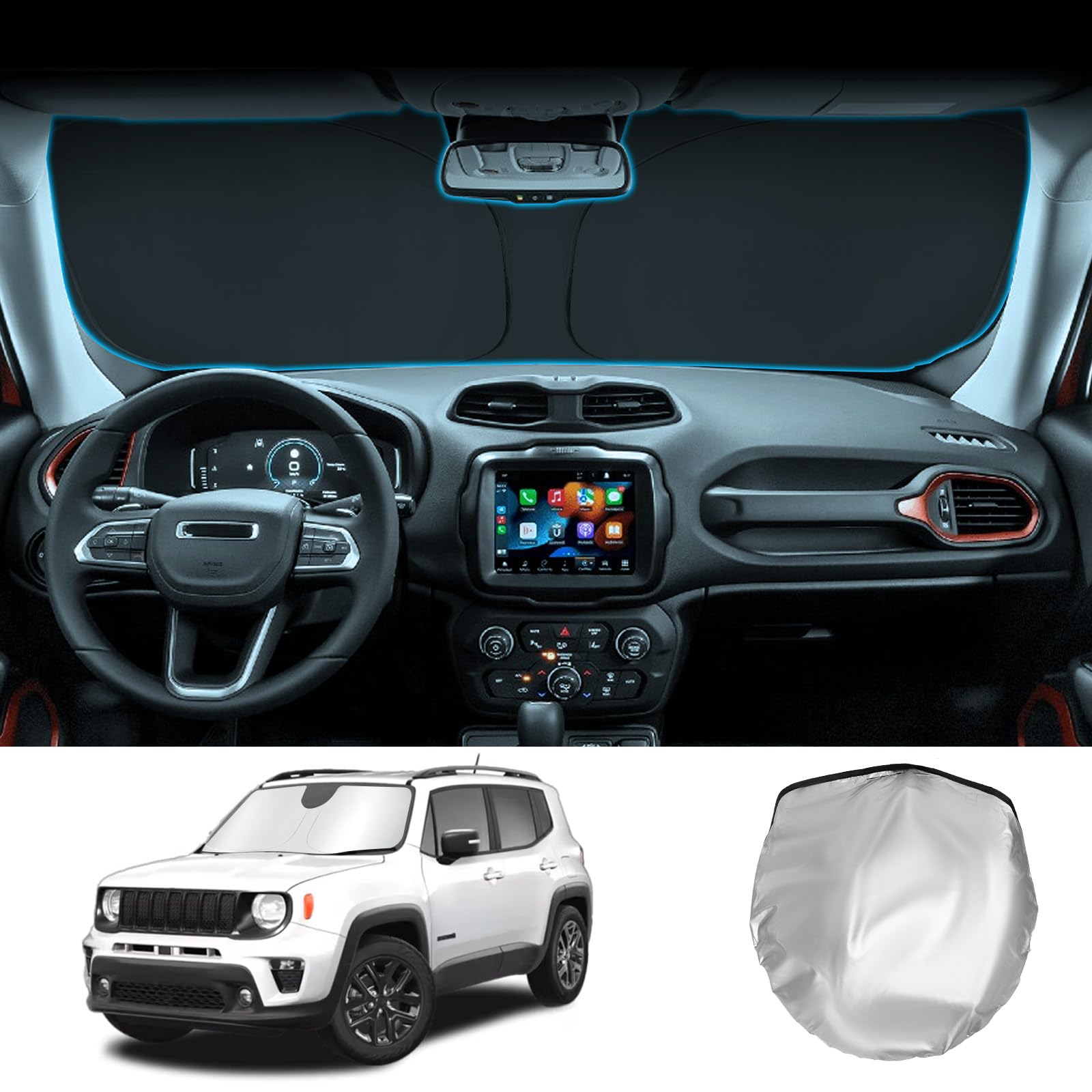 Parasol De Voiture Pliable Pour Jeep Renegade 2015-2022 - Pare-Soleil Avant Anti-UV Et Anti-Chaleur