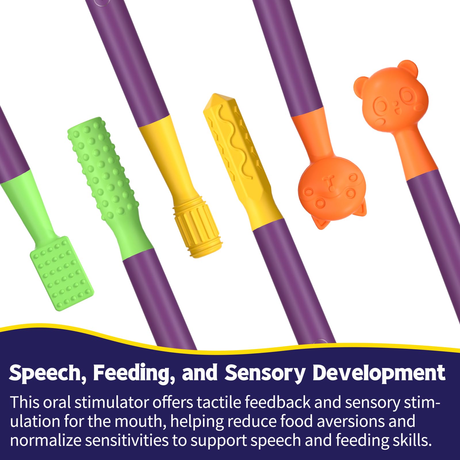 Kit de soutien de la parole et de l'alimentation : stimulation orale motrice avec 6 têtes texturées douces pour la force musculaire et l'amélioration de la phonation - Violet
