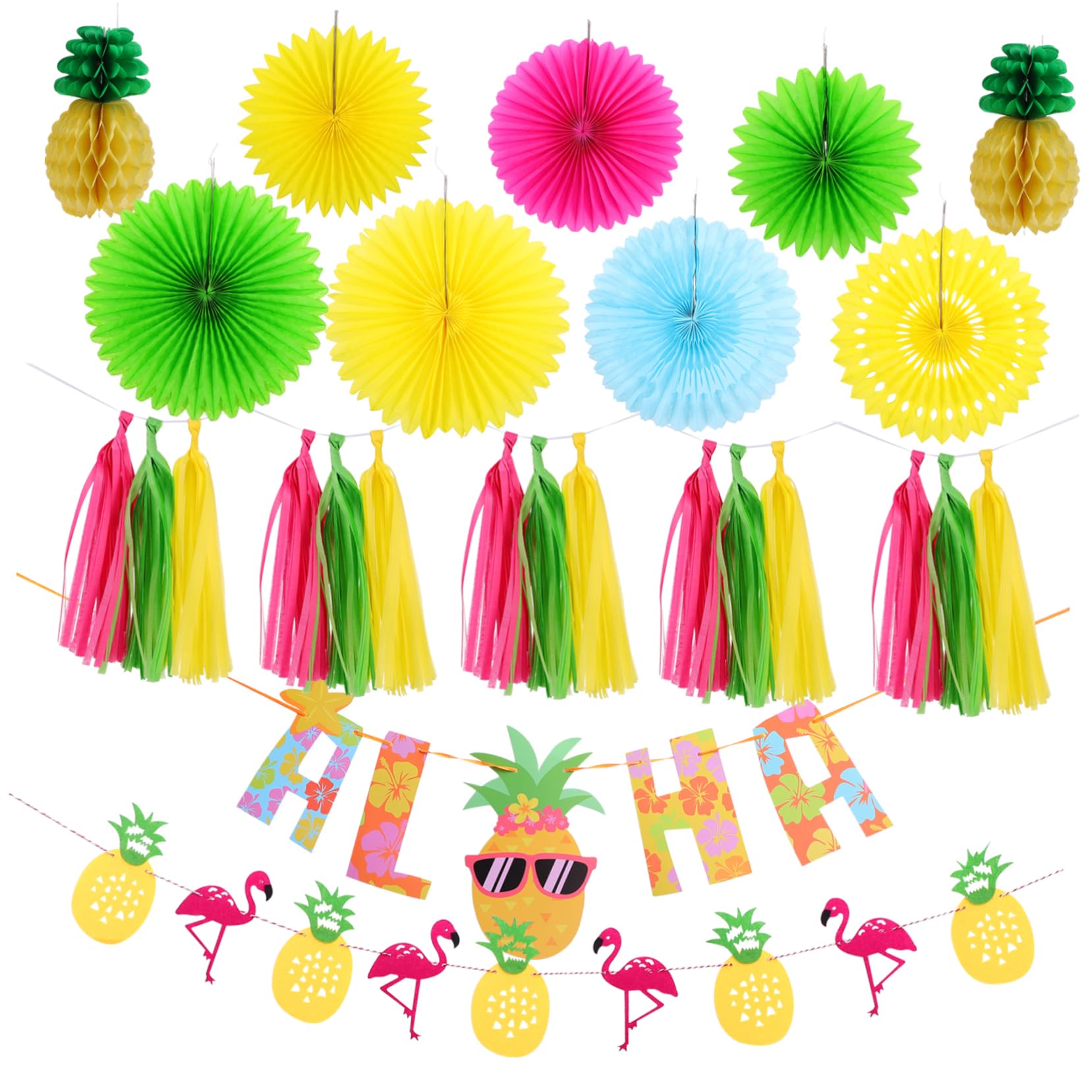 Decorazioni Tropicali Hawaii Striscione Flamingo Cocco Carta Feste Notturne