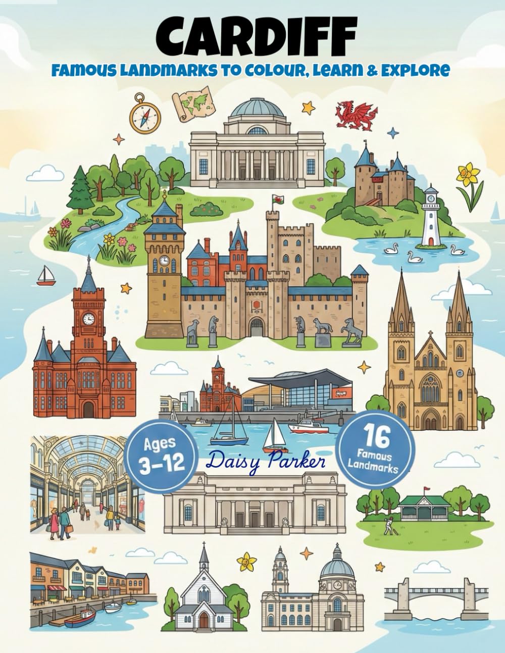 Cardiff Landmarks Coloring Book for Kids: Fun & Educational Welsh City Coloring Pages for Kids Ages 4–8