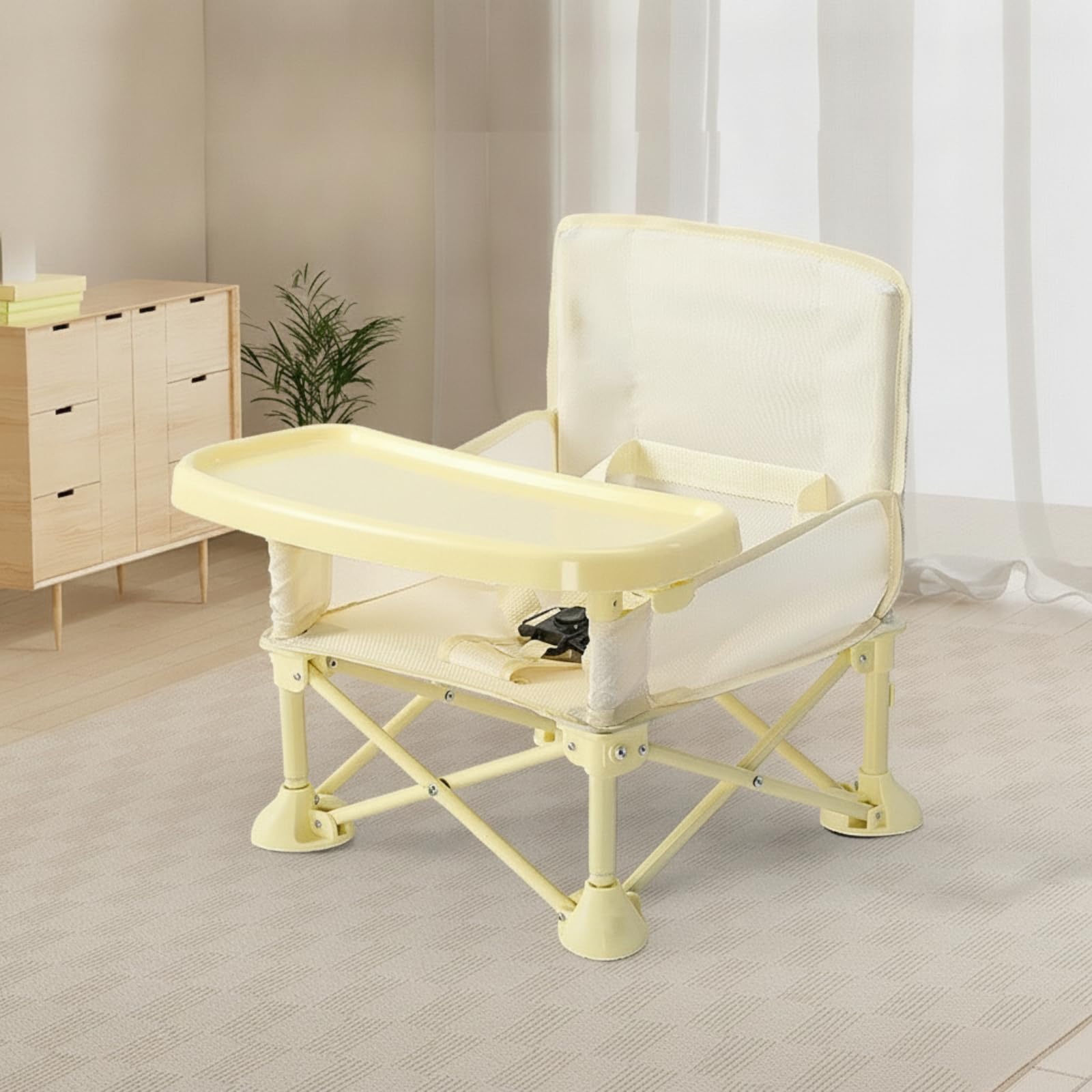 Chaise Haute Pliante Pliable Chaise Haute avec Plateau Amovible Ajustable Siège Table avec Plateau pour Bébés, Repas, Array, Gris Avancé, Support En Acier À Haute Teneur En Carbone