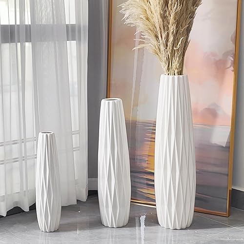 Miniatura 4 de Jarrón de Piso Alto Blanco, Jarrón Grande de Cerámica de 28", Jarrones Decorativos de Flores para Decoración Moderna del Hogar Sala de Estar Oficina